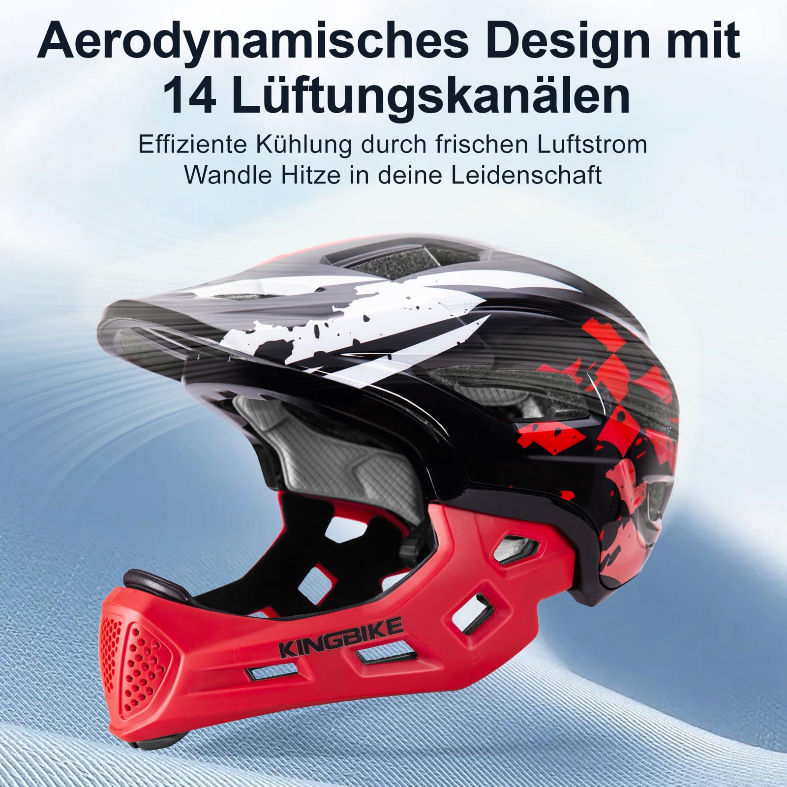 KINGBIKE Casco integral de ciclismo para niños, protección para niños pequeños, con protector de barbilla desmontable, a partir de 5 años