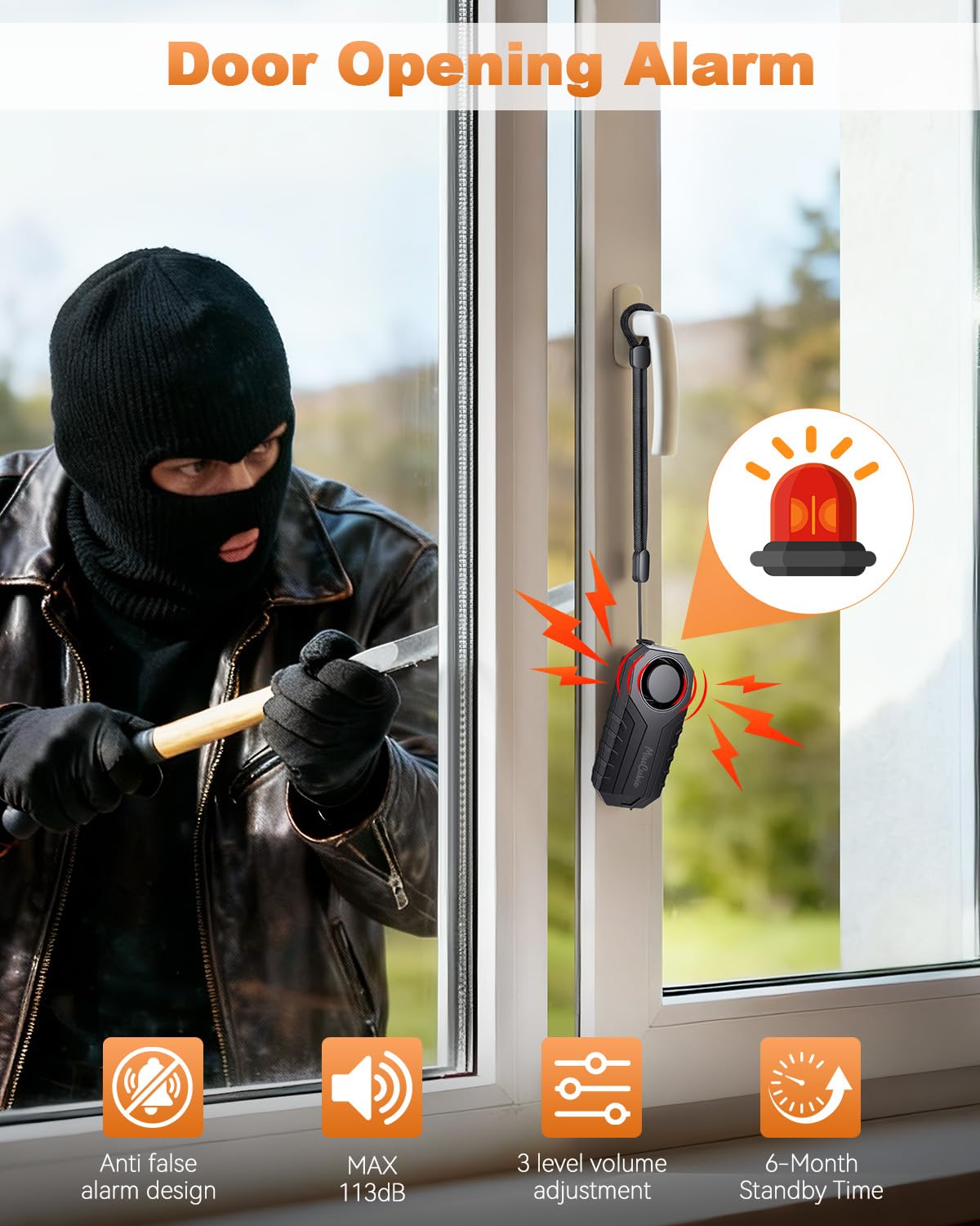 Alarma de manija de puerta, SF22R&WL03C, viene con una cuerda para colgar, neutro