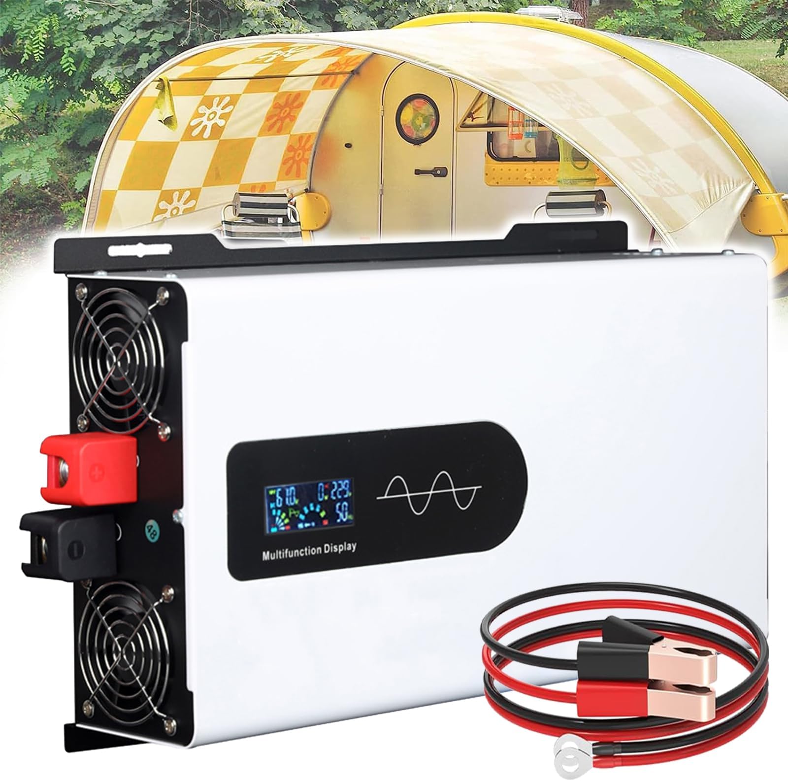 5000W Pure Sine Wave Power Inverter for Homes DC to AC Voltage Converter with LCD Display & 2 AC Outlet, for Home/RV/Truck/Car/Camping/Solar 72V to 110V