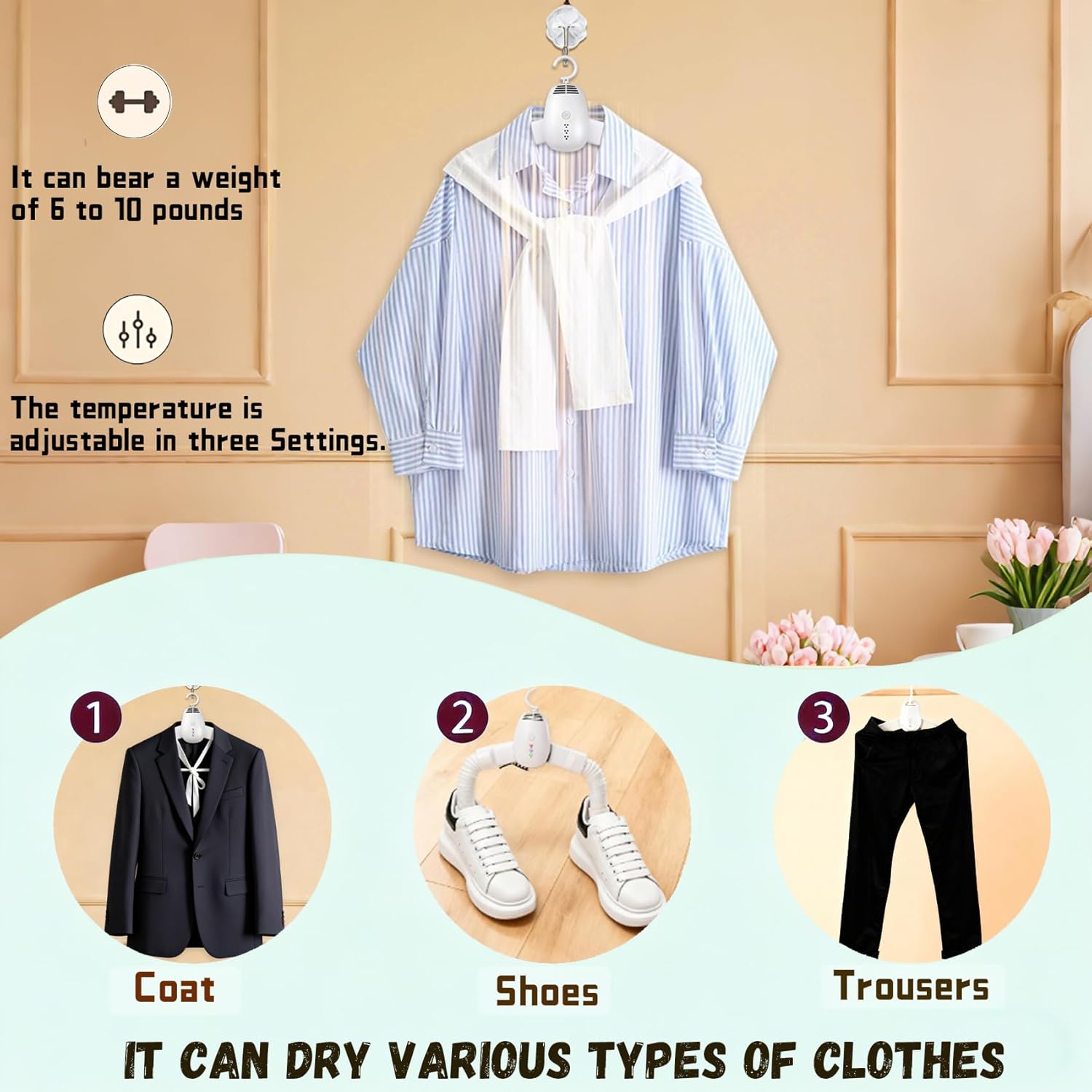 Travel Clothes Dryer, Silent Operation 110‑240V, Can Dry Clothes and Shoes, Multi-Functional in One Machine, Air Dryer for Clothes Small in Size, Suitable for Business Trips, Travels, etc.