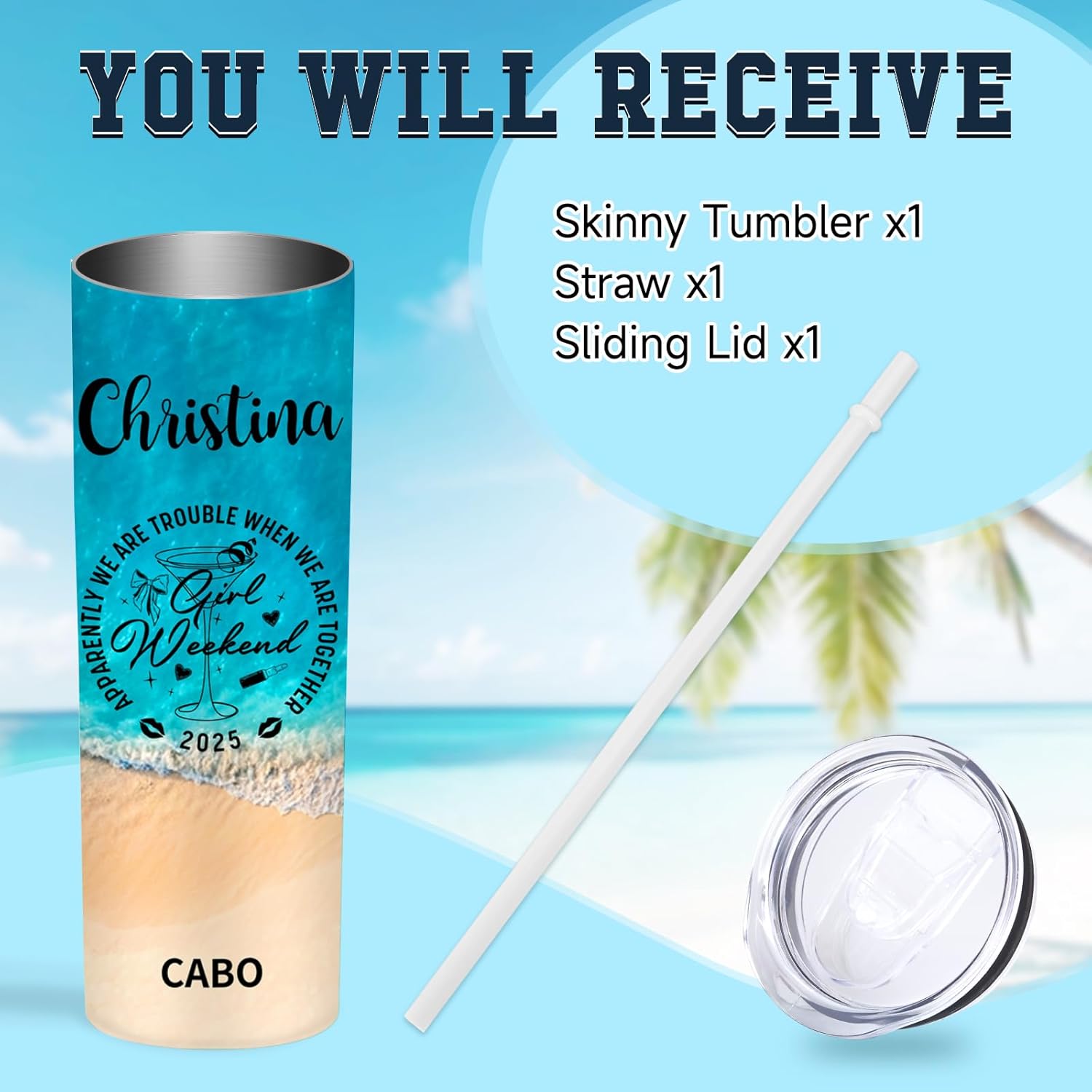 Personalized Girls Trip Tumblers Beach Travel Tumbler with Names Girl Weekend Birthday Vacation Cruise Cups 2025 Bachelorette Trip Gift Personalized Tumblers for Women,Besties,Wife - Image 8
