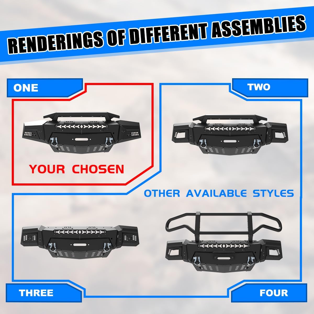 CPW Front Bumper For 2019 2020 2021 Chevy Silverado 1500 (Exclude 2019 LD Model), Modular Heavy Duty Steel Front Bumper & Side Wings & Bull Bar w/ 2xD-Ring Shackles/Winch Cable Guide Mounting Hole