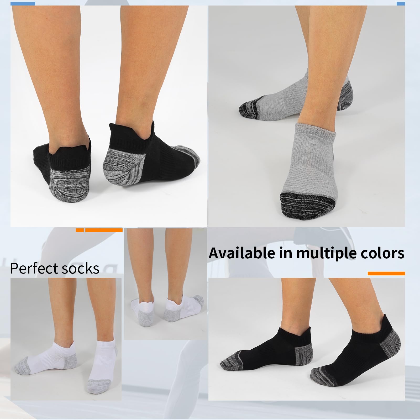 YOJOOM Lot de 5 paires de chaussettes de sport pour homme en coton respirant sans couture antidérapantes