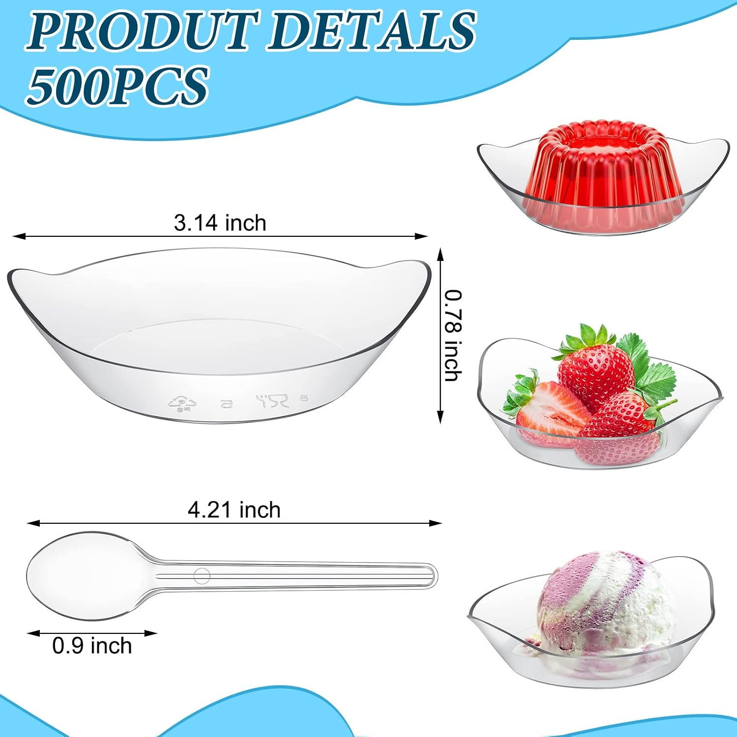 500 Pcs Mini Dessert Bowls with Spoons 1 oz Disposable Mini Dessert Plates Plastic Serving Bowls with Clear Plastic Spoons Ice Cream Plates Party Serving Trays for Appetizers, Chocolates, Fruit