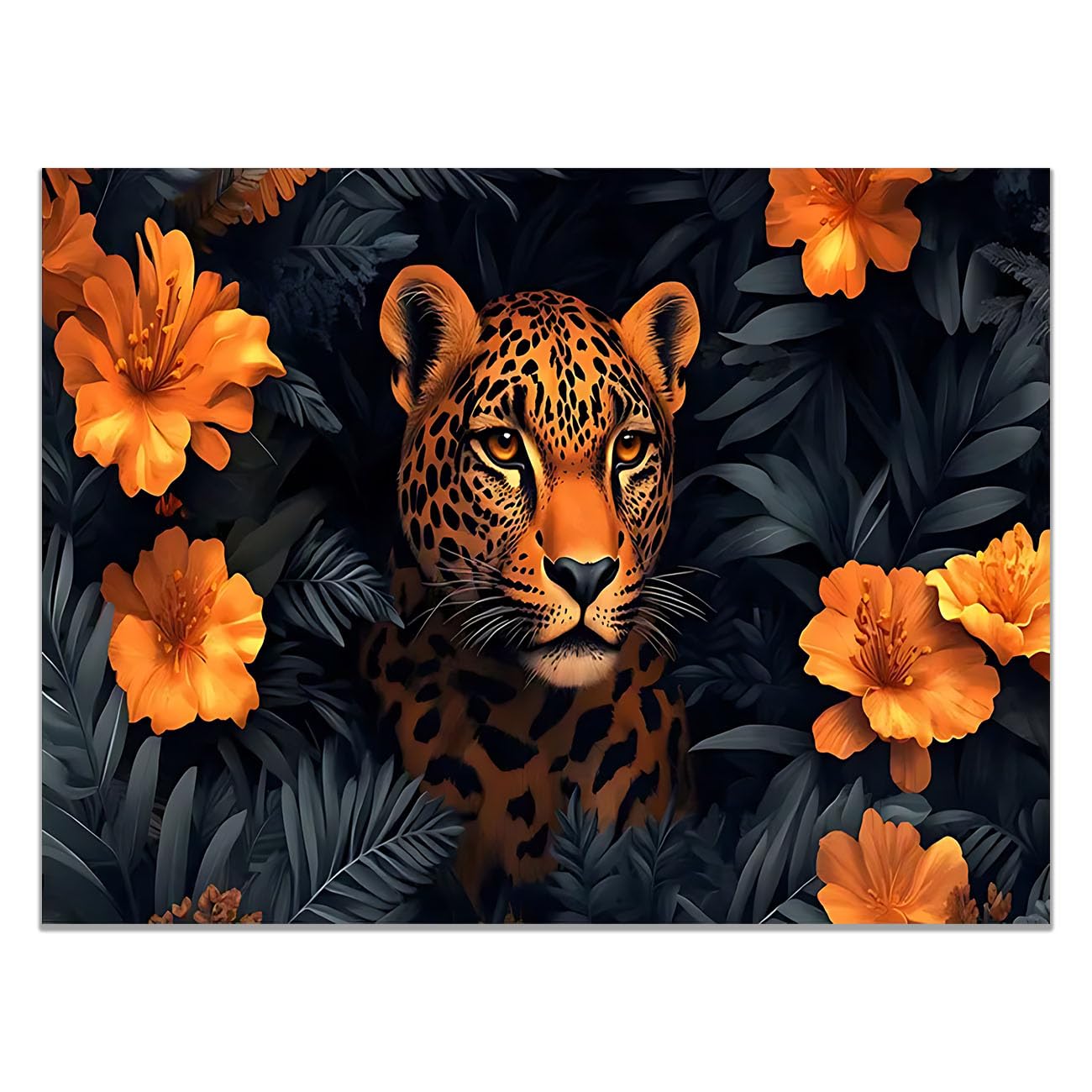 TODOAA Animal Wall Art lion Prints Pictures Nature Leopard Flowers Family Picture Painting - Modern Wall Artwork for Gifts Bathroom Home Kitchen Office Decor(Orange 3)-40x60cm Unframed