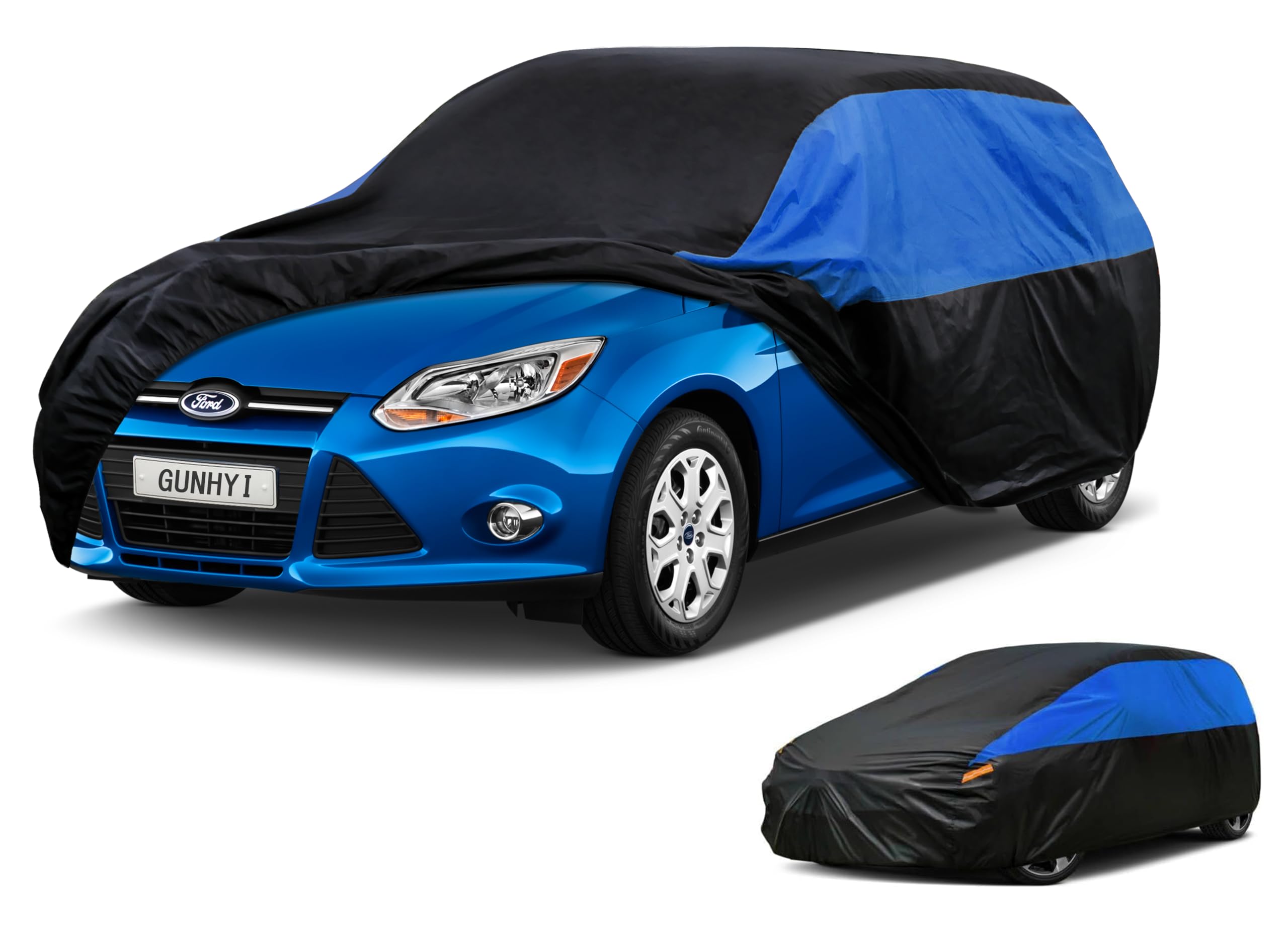 GUNHYI Car Cover Custom Fit Focus Hatchback Waterproof All Weather, Lightweight Full Exterior Cover for Automobiles Outdoor Sun UV Rain Dust Snow Wind Protection.