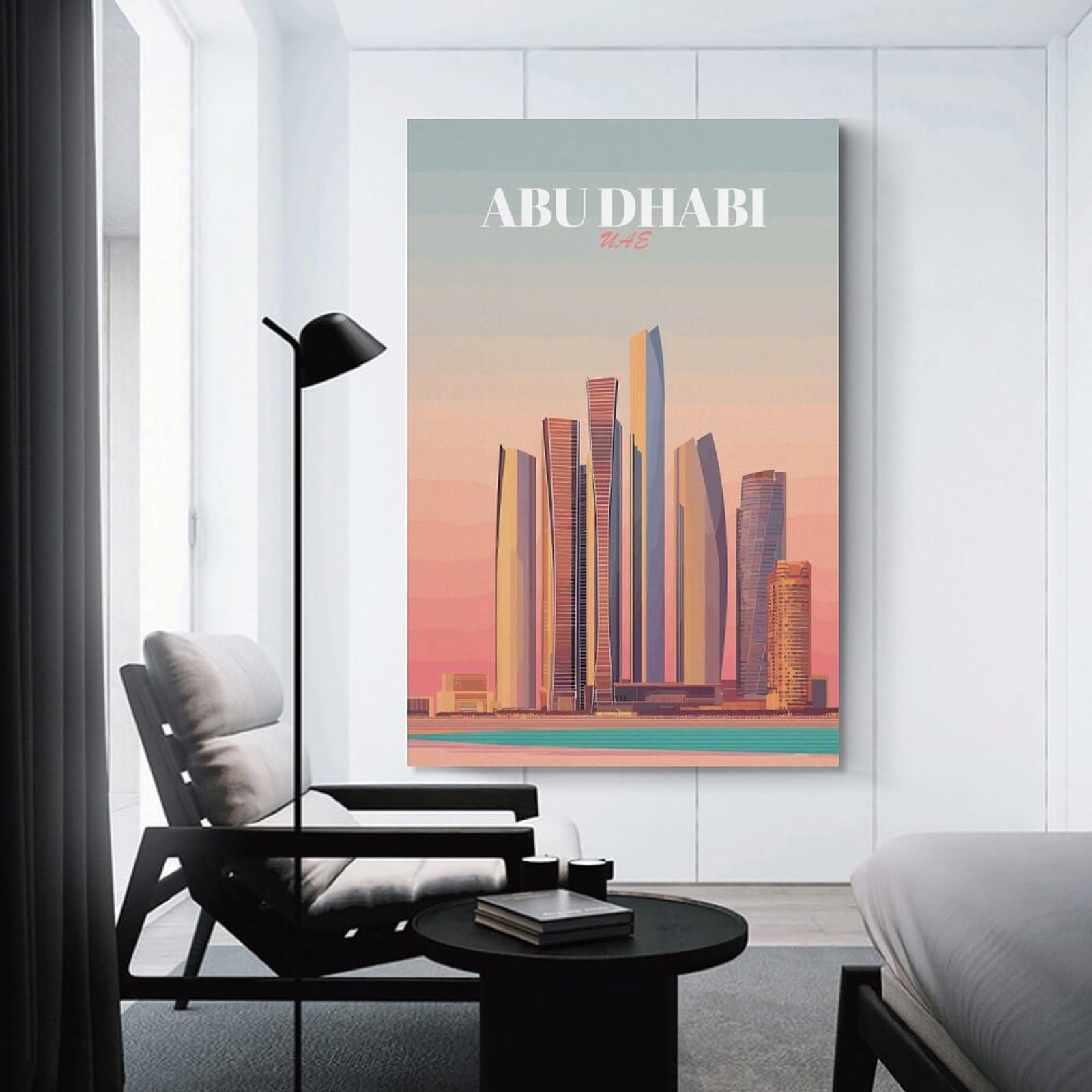 Junmoney Abu Dhabi Skyline Vector Illustration Canvas Wall Decor 08x12inch(20x30cm), for Home Lounge, Bedroom Or Reading Nook, A Home Accent with Warm Character