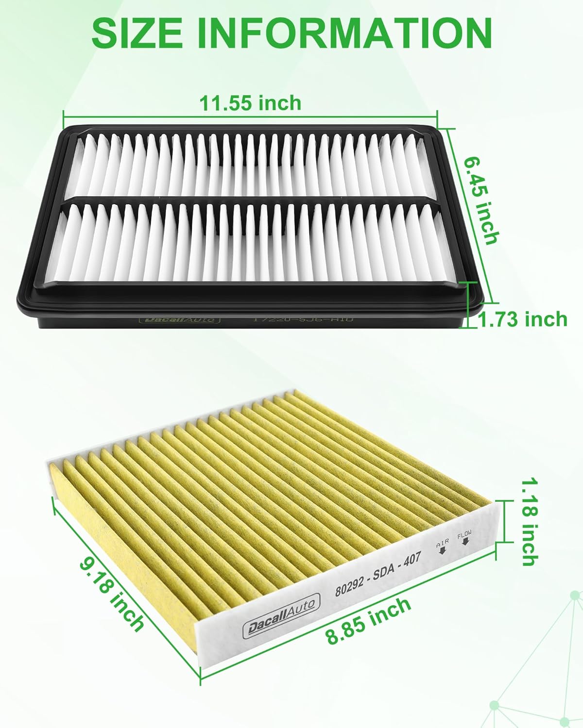 Activated Carbon Cabin & Engine Air Filter Set for Honda Passport/Pilot/Ridgeline V6-3.5L (2016-2025), for Acura MDX V6-3.0L/3.5L (2016-2020), Replace Part NO. 17220-5J6-A10, 80292-SDA-407