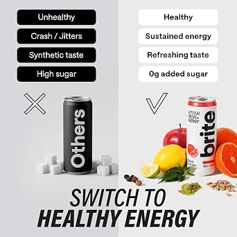 Brite Natural Focus. Energy Drink & Coffee Alternative for Productivity. Plant Based, Backed by Neuroscience. Low Calorie, Vegan, Gluten Free. Blood Orange 12 x 330 ml.