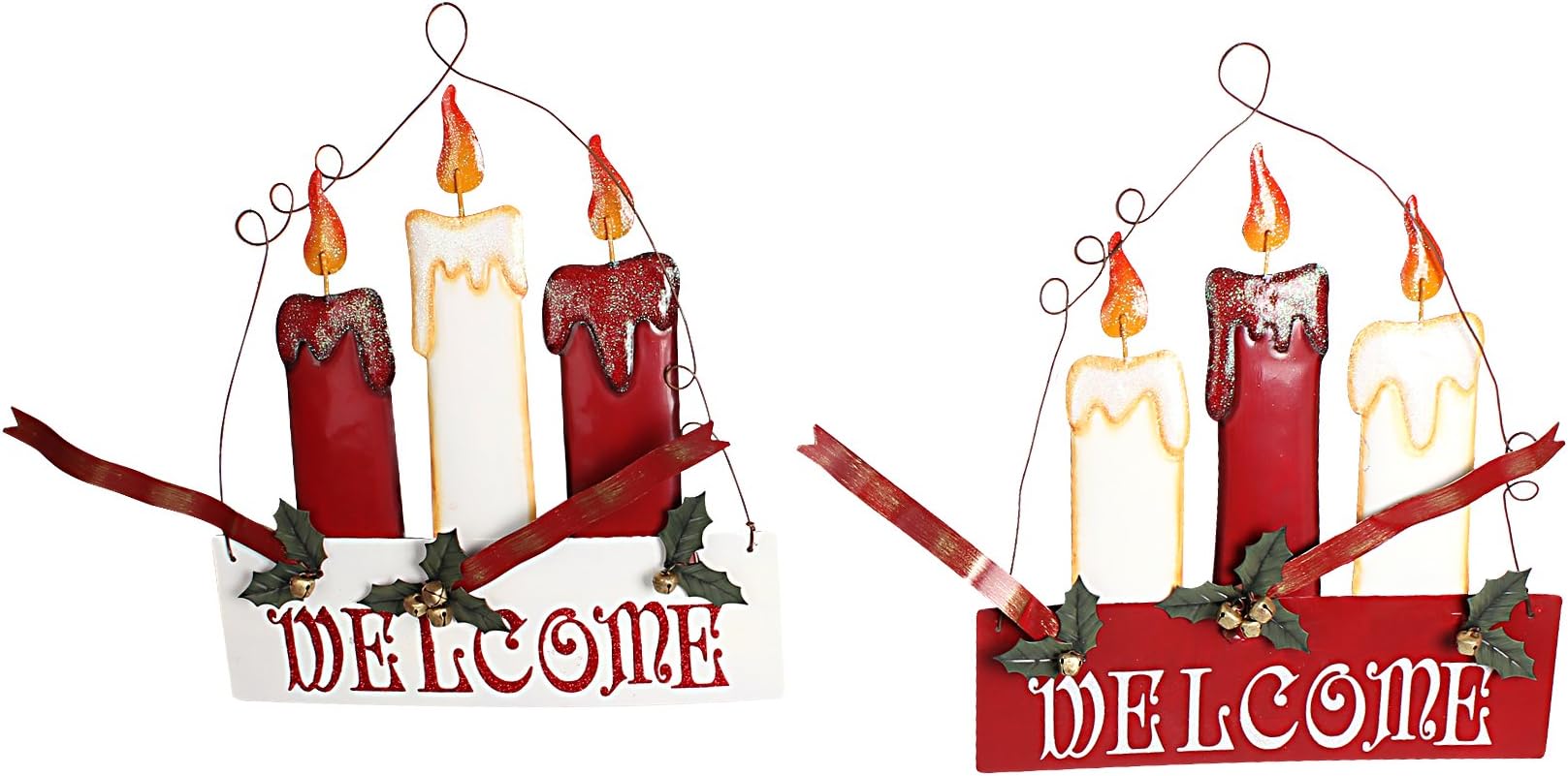 Attraction Design Metal Holiday Flames Welcome Sign (Set of 2), Large