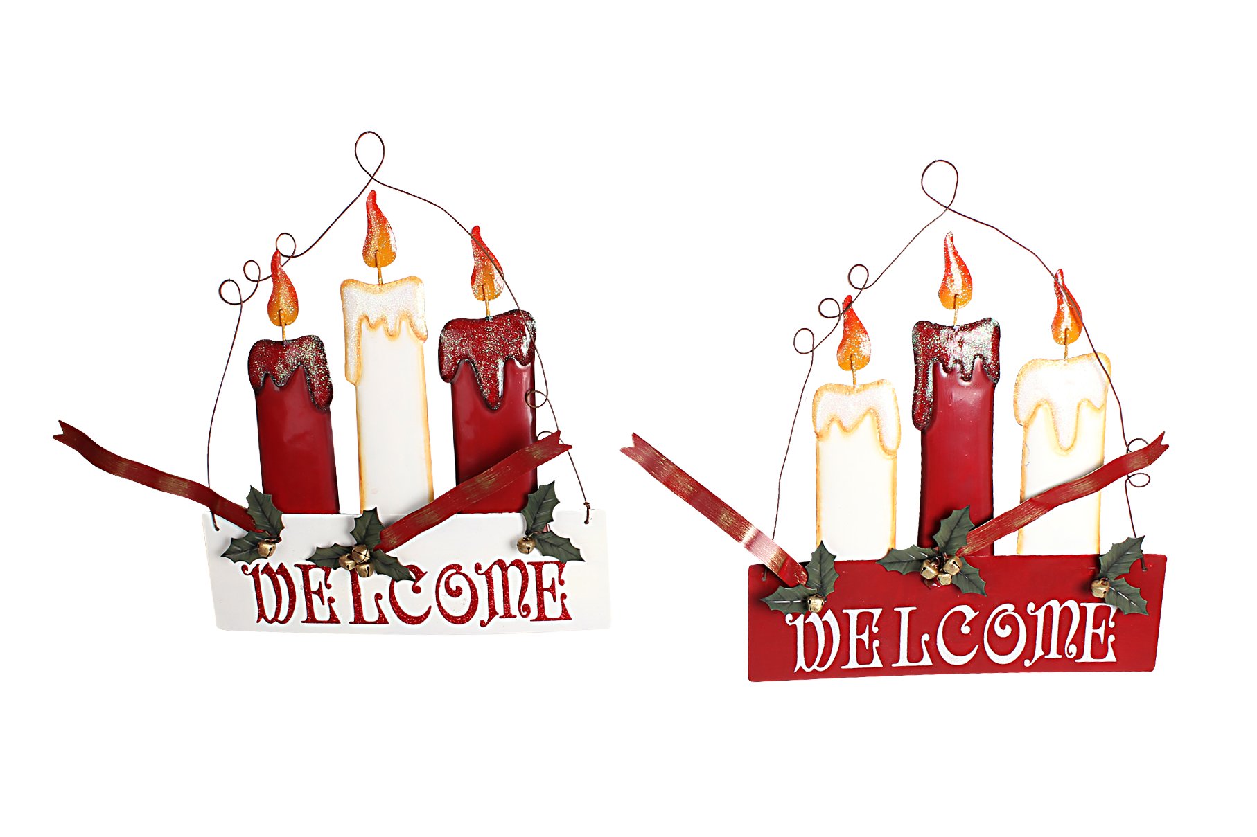 Attraction Design Metal Holiday Flames Welcome Sign (Set of 2), Large