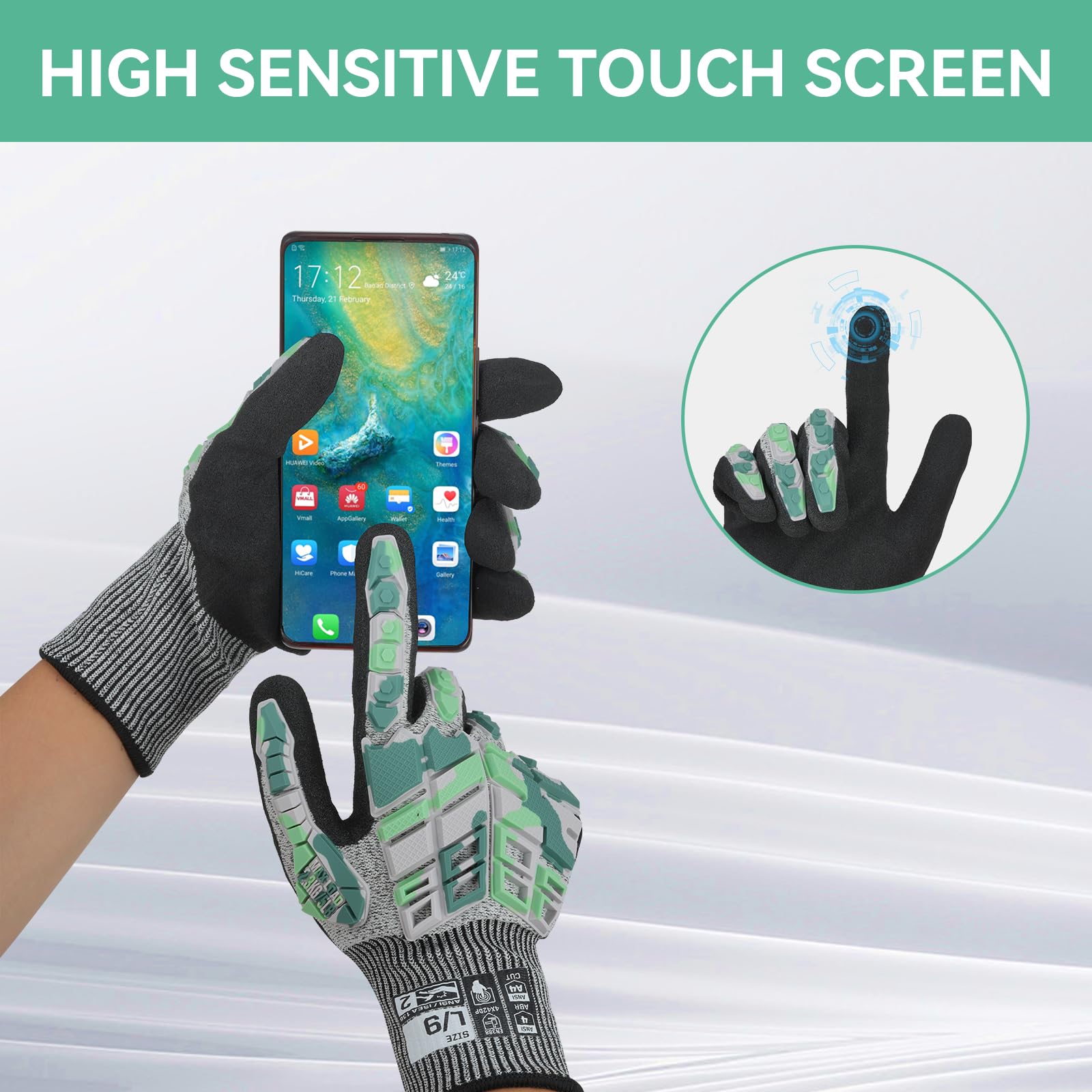 Gants de travail de sécurité, gants de frappe pour hommes et femmes, résistants aux coupures, antidérapants et durables, avec poignée en nitrile, gants pour écran tactile avec protection