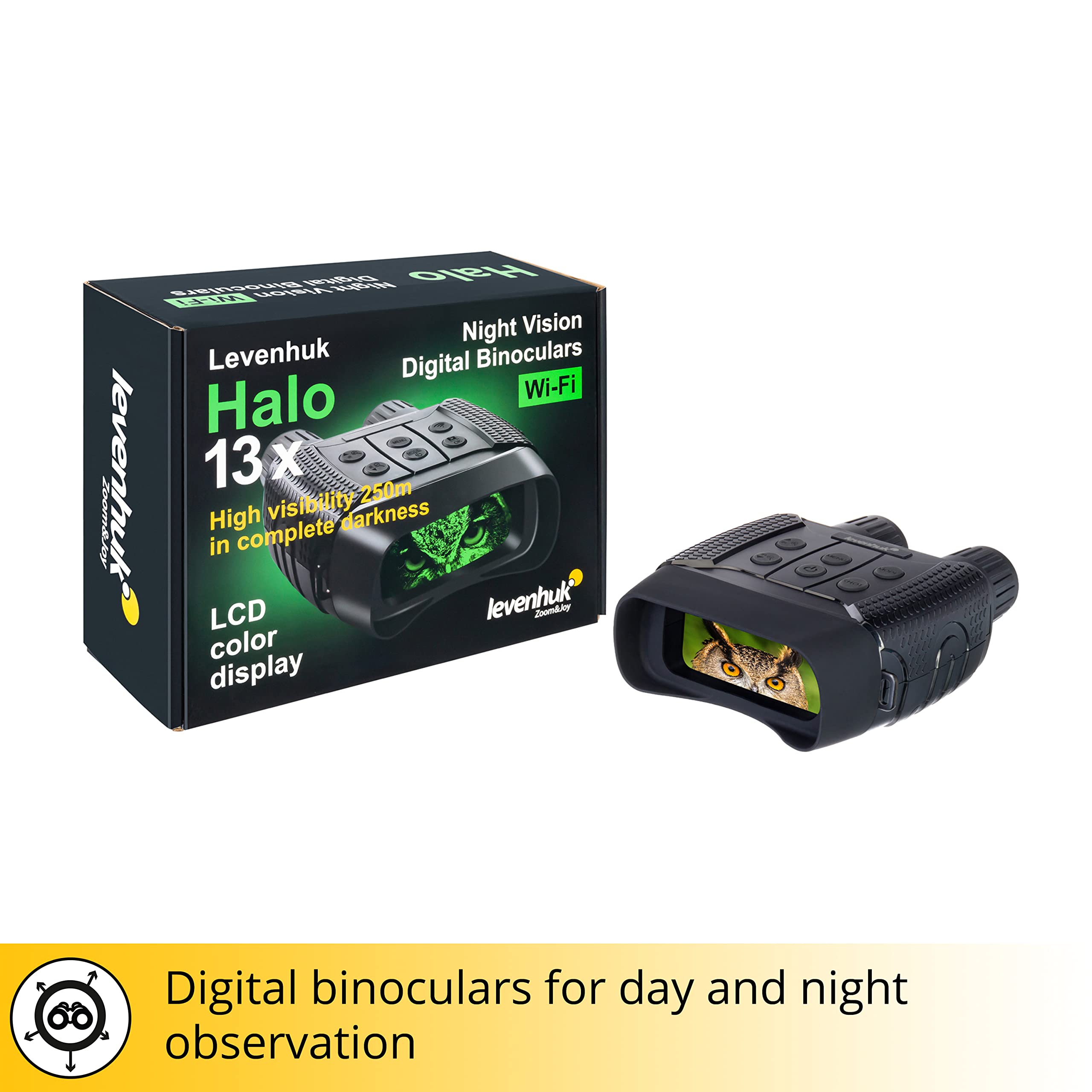 Levenhuk Halo 13x Visore Notturno Binoculare Digitale, Compatto e Portatile, Con Schermo LCD e Funzione Di Cattura Foto e Video