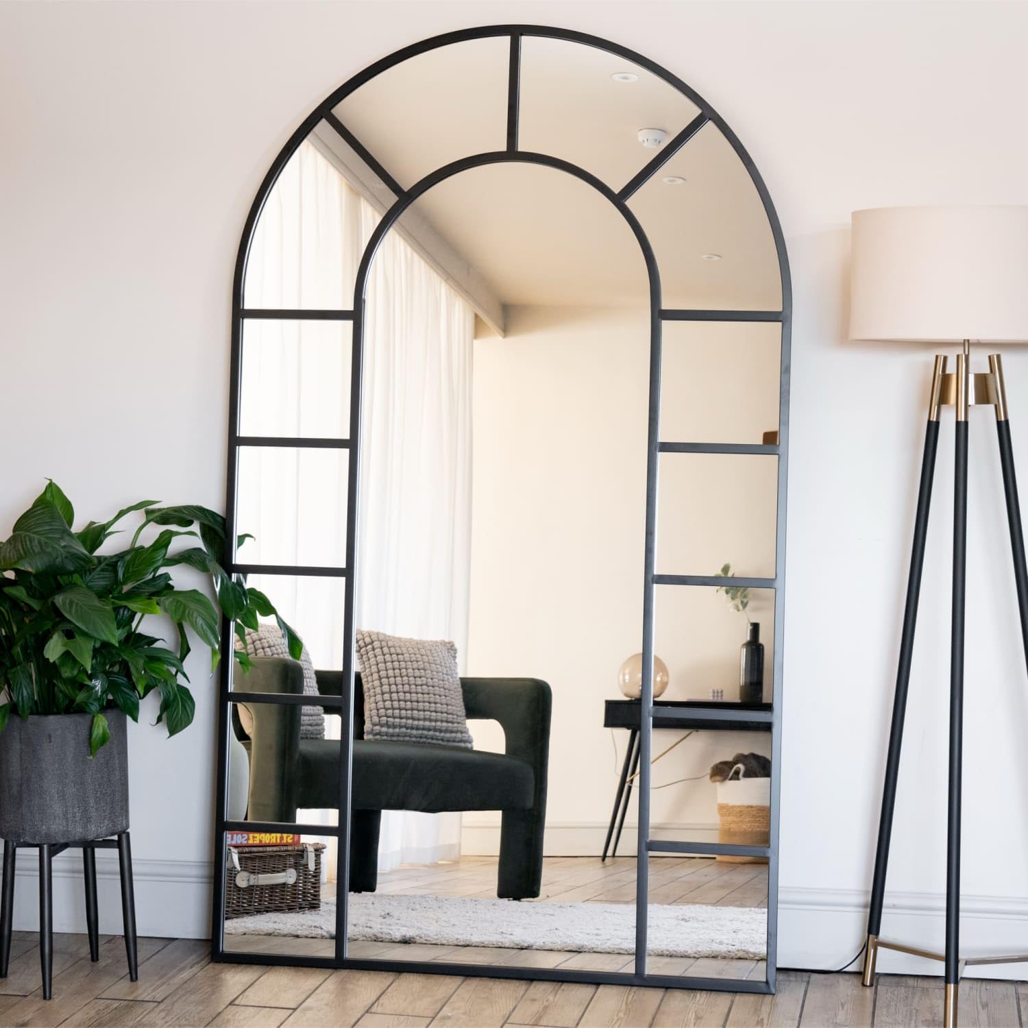 Jobu | Full Length Black Metal Arched Window Mirror - 200cm x 120cm | Mio