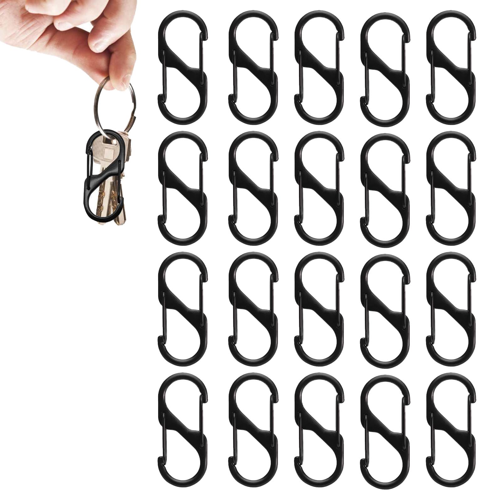 20Pcs Carabiner Hook, Dual-End S Shape Design, Zinc Alloy Construction for Outdoor Gear Management and Daily Organization, Black Finish and Compact Size for Versatile Attachment Solutions-image-24