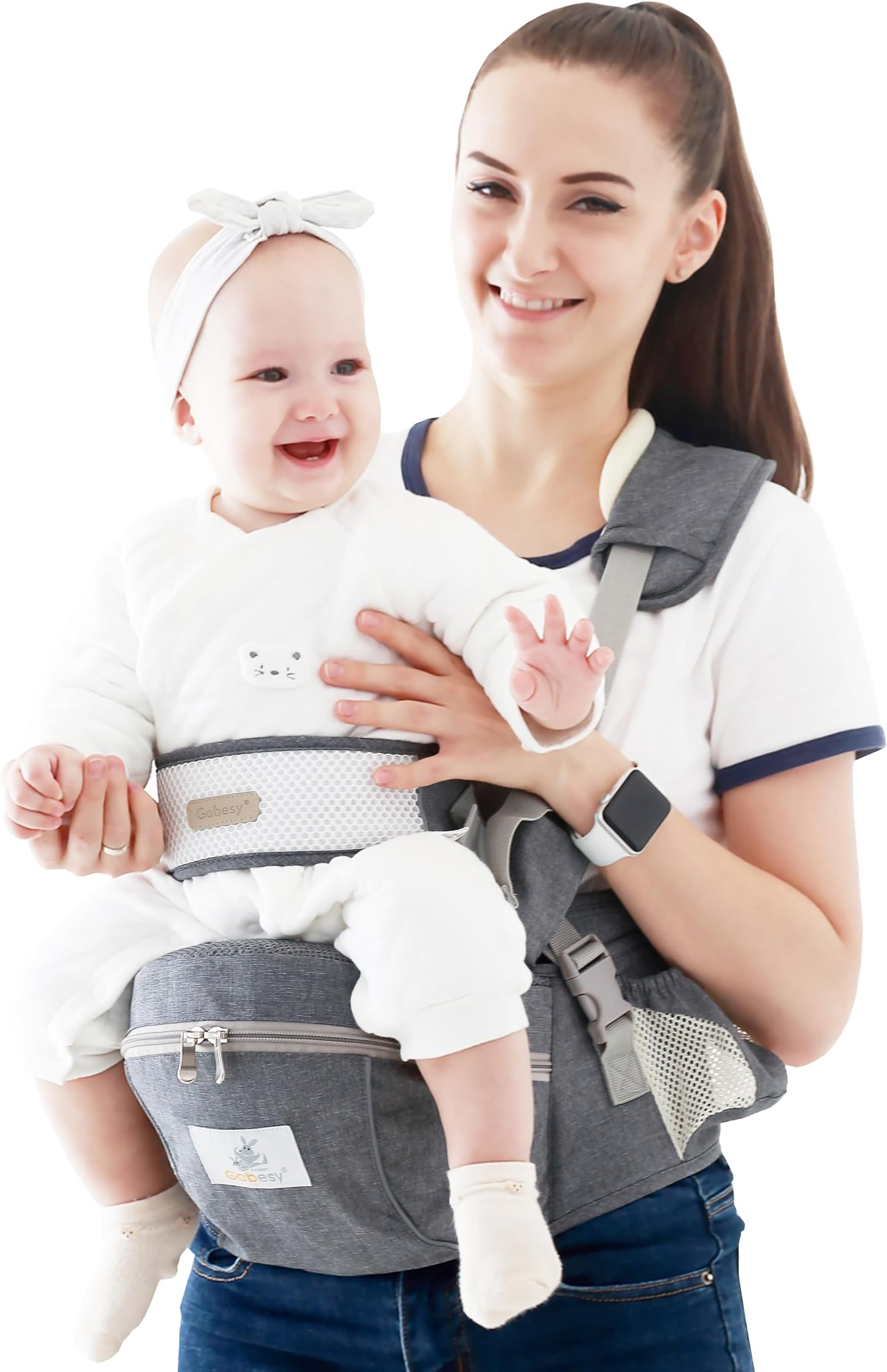 Baby Hip Seat Carrier Baby Waist Stool for Child Infant Toddler with Adjustable Strap Buckle Pocket Soft Inner Huge Storage (Dark Grey)