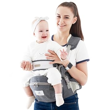 Baby Hip Seat Carrier Baby Waist Stool for Child Infant Toddler with Adjustable Strap Buckle Pocket Soft Inner Huge Storage Dark Grey