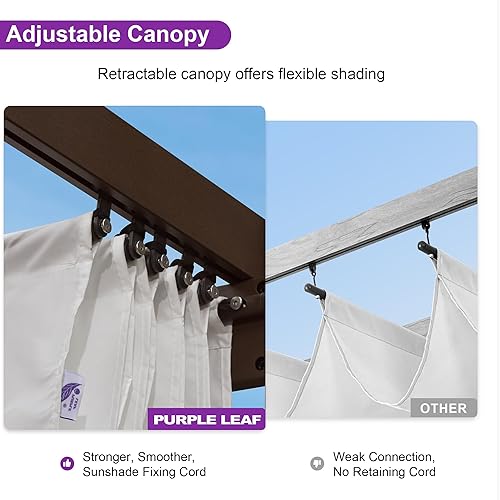Miniatura 3 de PURPLE LEAF Pérgola de metal retráctil de 10 x 12 pies con toldo y cubierta de sombra para jardín, patio, terraza de playa, cenador, color blanco