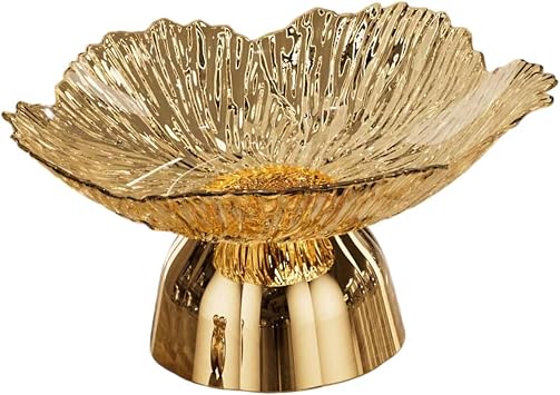 perfk Pedestal Fruit Serving Bowl Footed Fruit Basket Decor Tray Snack Holder for Wedding Living Room Home Kitchen Countertop Party, Gold