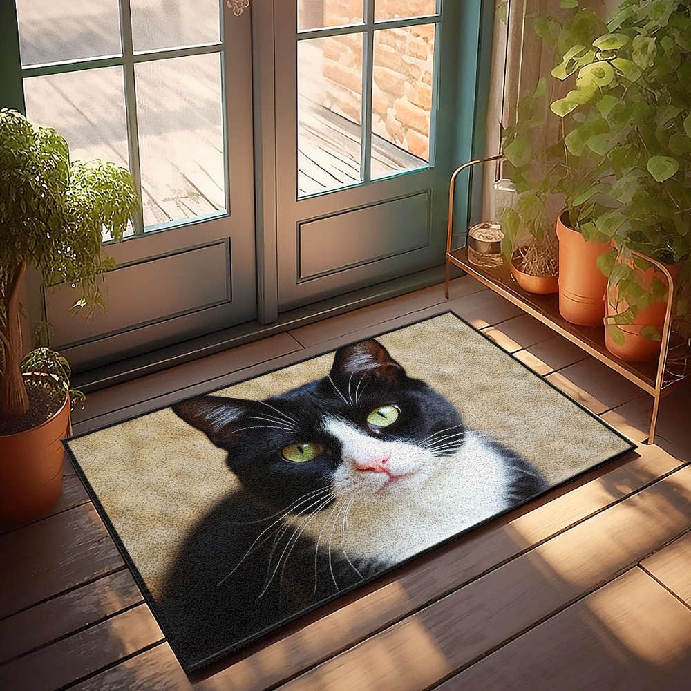 Tapis d'extérieur et d'intérieur motif chat lavable, paillasson d'automne antidérapant 50x80 cm