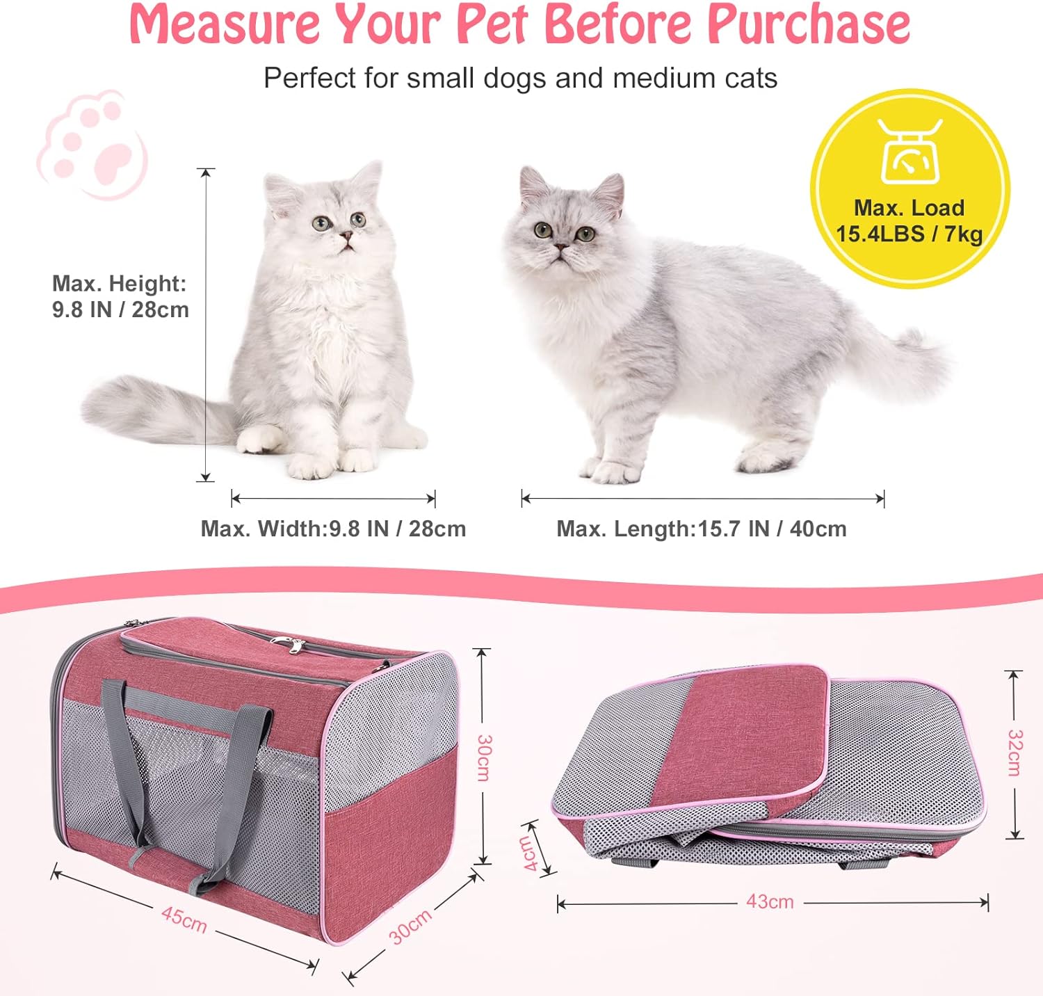 Siivton Pet Carrier Airline Approved Cat Carrier Collapsible SoftSided Dog Travel Carriers W