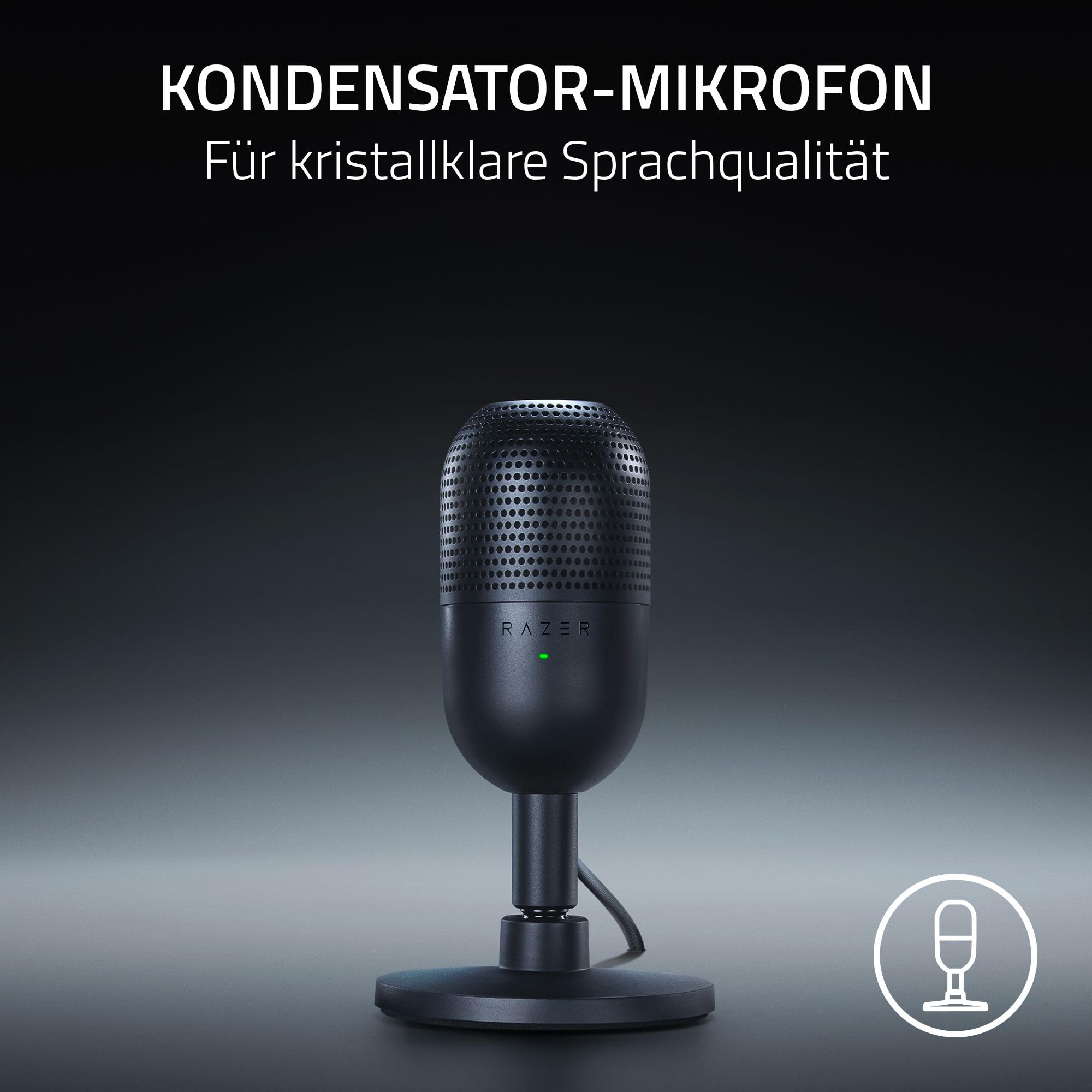 Razer Seiren V3 Mini - Ultrakompaktes USB-Mikrofon (14mm Supernieren Kondensatormikrofon, Tap-to-Mute-Sensor mit LED-Anzeige, integrierter Stoßdämpfer, Plug-and-Play Design) Schwarz