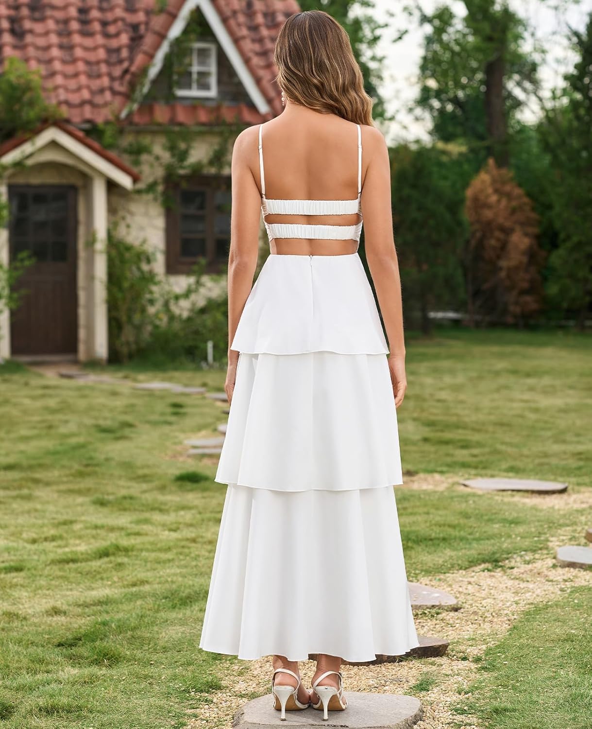 XinFSh Women's Summer Floral Wedding Guest Maxi Dress Flowy Tiered Ruffle Backless Long Garden Party Beach Sundresses - Image 2