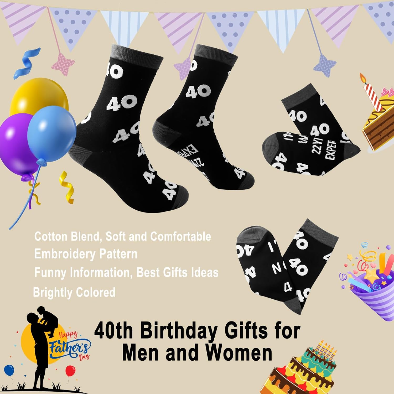 Stitched Novelty Funny Socks for Dad husband Father, 30th 40th 50th 60th 70th 80th 90th Birthday Gifts for Men - Image 6