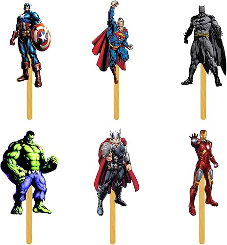 Miniatura 2 de makeanni - 24 piezas de superhéroes para cupcake, suministros de fiesta, decoración de pastel de cumpleaños, tazas de frutas, suministros de fiesta