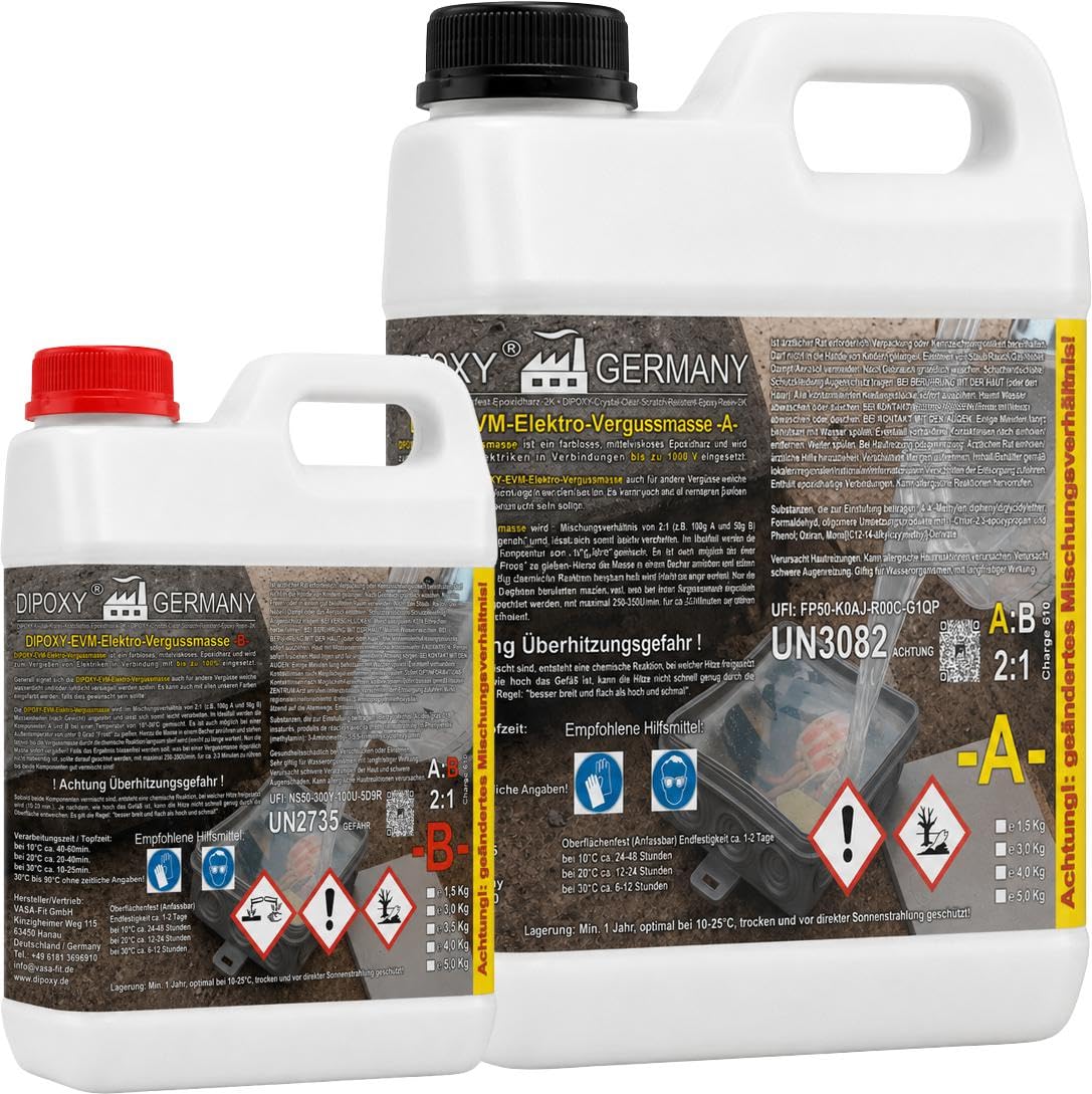 Mastic électrique en résine époxy IP68 & IP69 jusqu'à 1000 V 3 kg incolore (transparent) étanche pour boîtes de jonction, circuits, manchons de câble, etc.