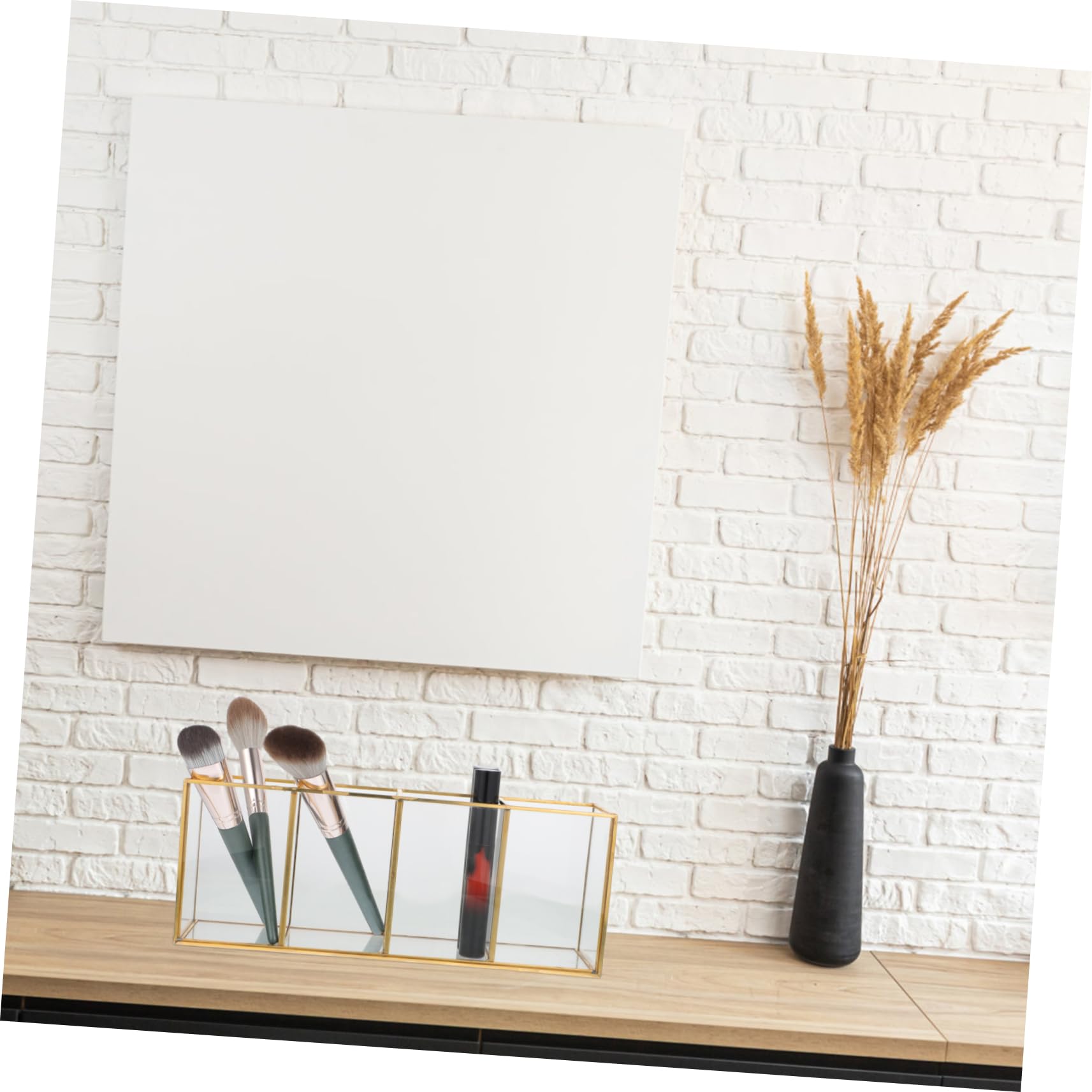Boîte de Rangement et Laiton de Bureau en Verre pour Maquillage Or
