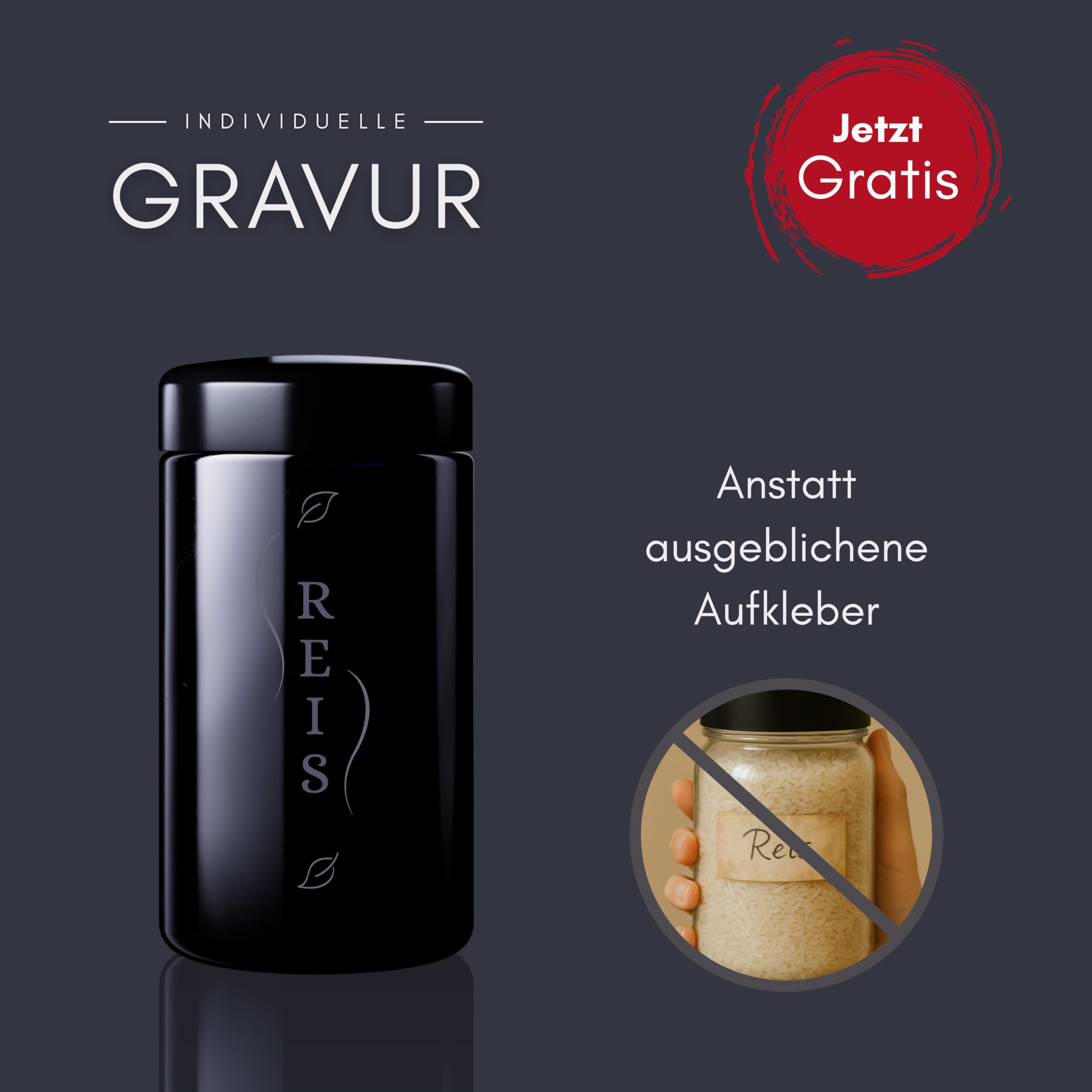 ANCEVIA edles Violettglas mit individueller GRAVUR Vorratsglas 300 ml – 6er Set luftdichte Vorratsdose mit Deckel | Miron Glasbehälter mit Deckel für z.B. Nüsse, Zucker, Tee & Kräuter