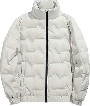 Mens Short Cold Weather Puffer Jacket Stand-up Collar Down Cotton Jackets Plush Outdoor Ski Coat Outerwear