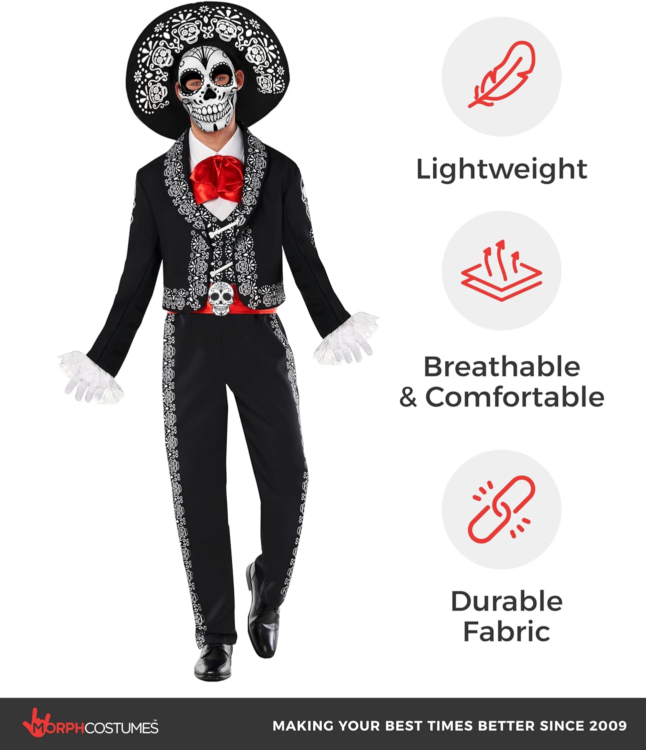 Morph Day Of The Dead Costume for Men, Mariachi Costume Men, Dia De Los Muertos Costumes for Adults, Mariachi Outfit Man