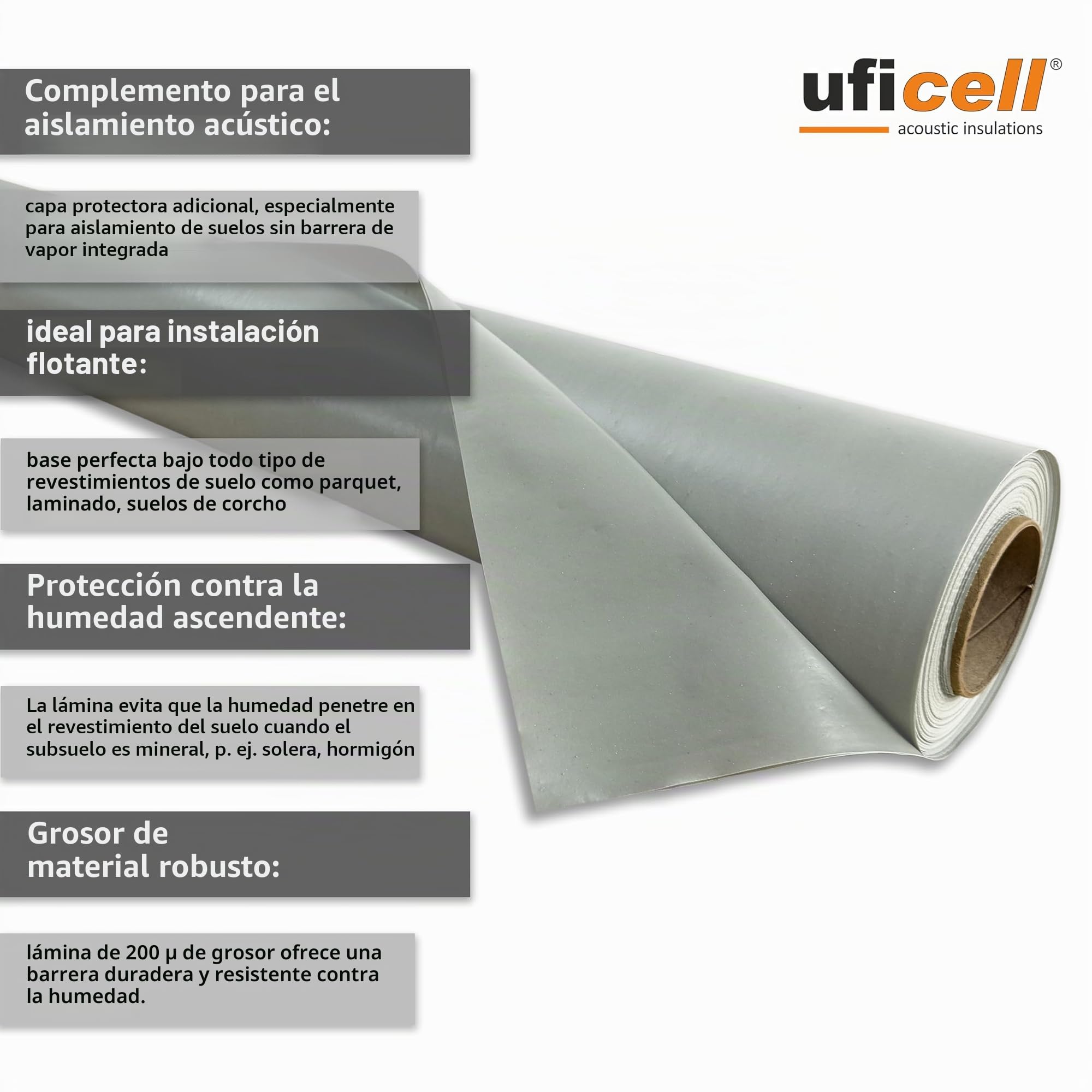 uficell Aqua-Stopp - Lámina de construcción para pavimento, lámina de polietileno, barrera de vapor, 0,2 mm de grosor, bajo suelos laminados/parqué con mayor humedad residual o uso de agua caliente