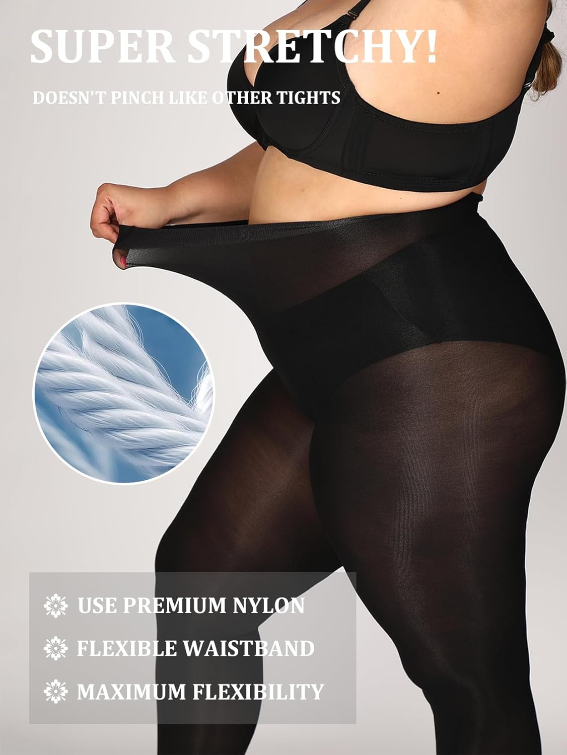 MERYLURE Ultra Plus Size Tights for Women Up To 6x, Semi Opaque Control Top Nylon Pantyhose,High Waist Fashion Stockings - Image 3