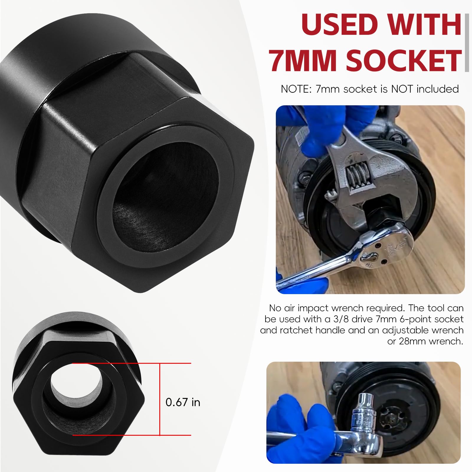Outil de démontage de moyeu d'embrayage à compresseur A/C 20 mm pour moyeu d'entraînement des compresseurs Denso sans embrayage 5SE09C 5SE12C 5SEL12C 5SL12C 6SEL14C 6SEL16C 6SEU14C 6SEU16C 7SEU16C