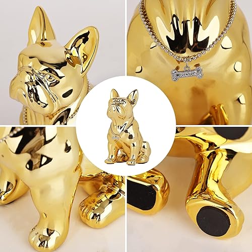 Miniatura 8 de suruim Colección de estatuas de bulldog francés de lujo, escultura de perro cromada doradaplateada, estatua decorativa de perro para decoración del
