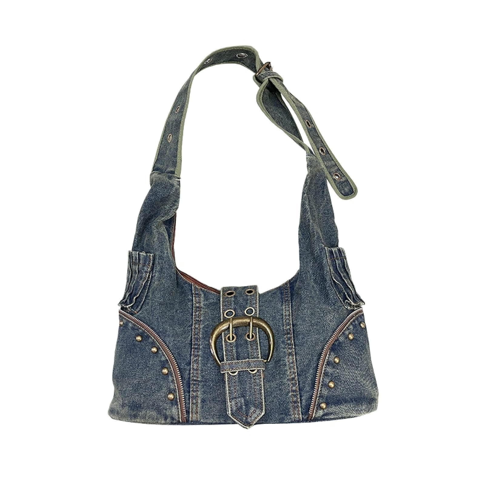 Borsa A Tracolla Tote in Denim di Grande capacità da Donna-Blu
