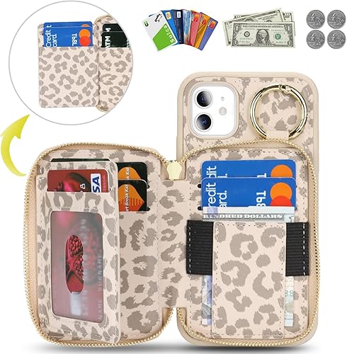 Miniatura 4 de Funda tipo cartera con tarjetero para iPhone 11, funda para iPhone 11, con cremallera y ranura para soporte, para mujeres y hombres, 6.1 pulgadas,