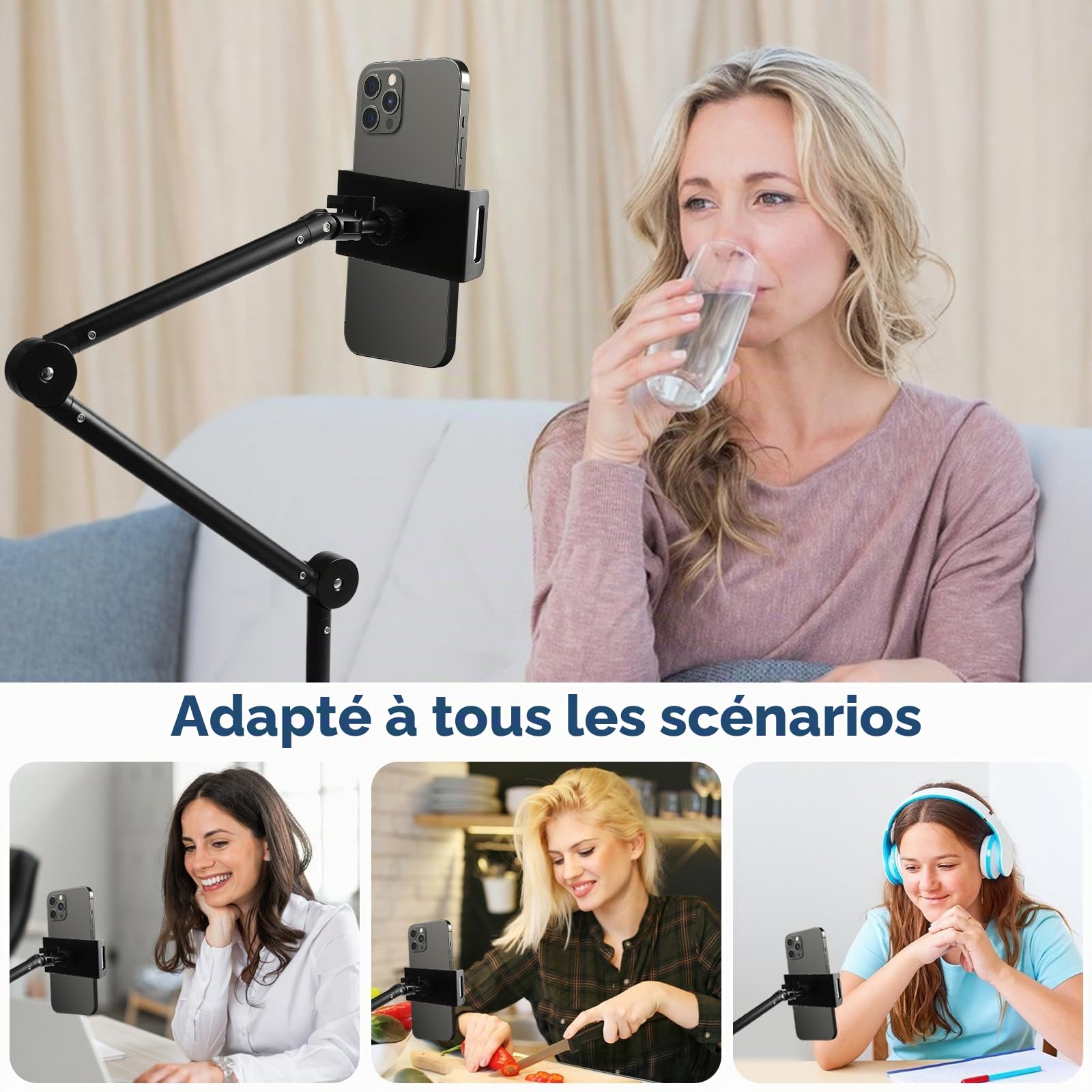 Support de tablette pour iPad, téléphone portable, tablette avec base en métal rotative à 360°, pour tous les appareils de 4,7 à 13 pouces