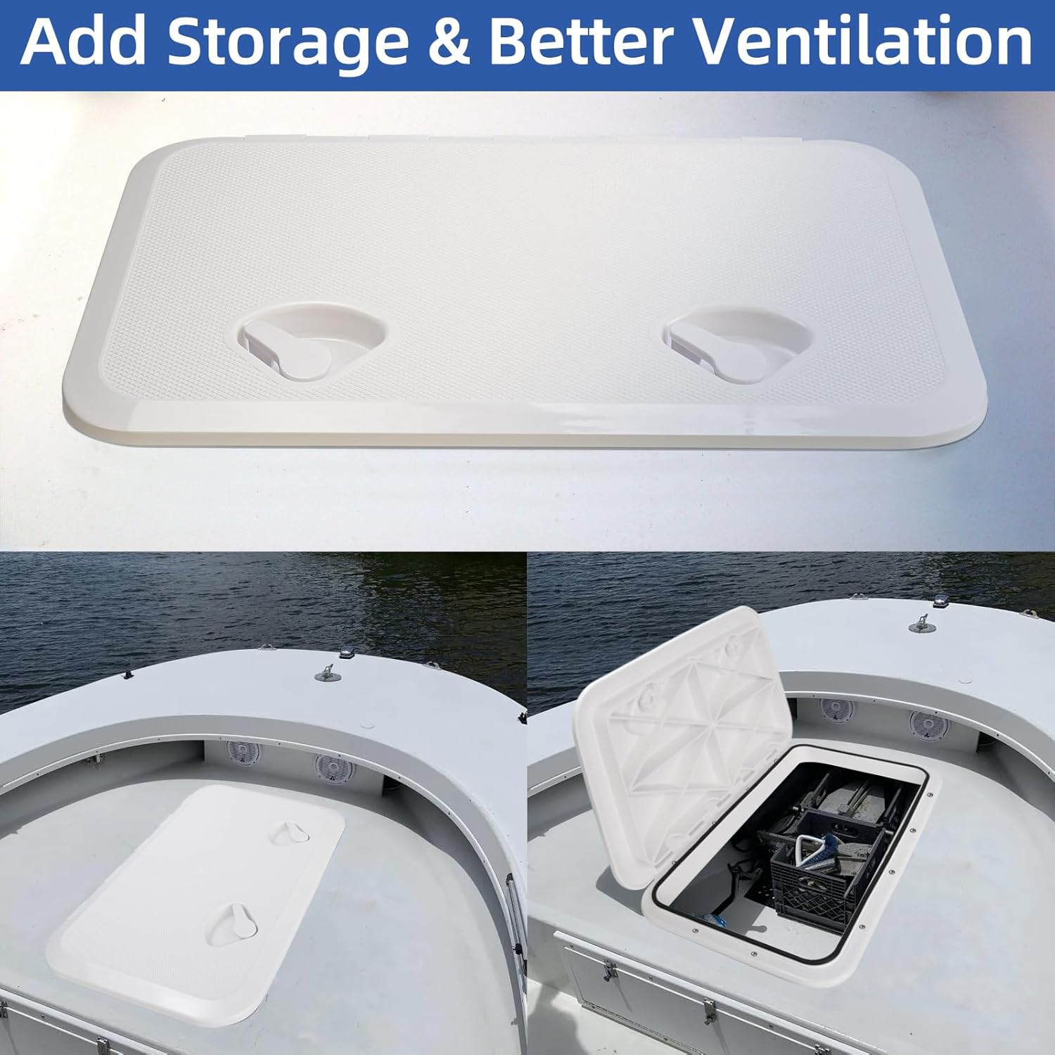 Marine Boat Hatch Deck Cover Lid,Marine Deck Access Hatch & Lid,Black Rectangle Boat Access Door for Bass/John/Fishing/Skiff/Sailboat/Yacht,Waterproof Cover Easy to Install