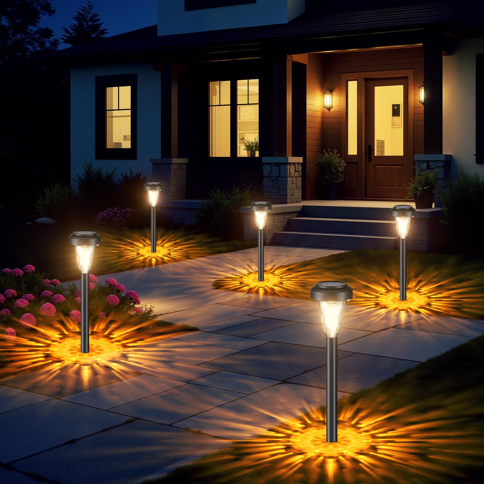 FIFlying Lámpara Solar Exterior para Jardín 8 Piezas, 2 Modos Blanco Cálido Luces Solares Exterior Jardín, IP65 Impermeable Luces Solares LED Exterior para Jardín, Patio, Césped, Entrada, Pasarela