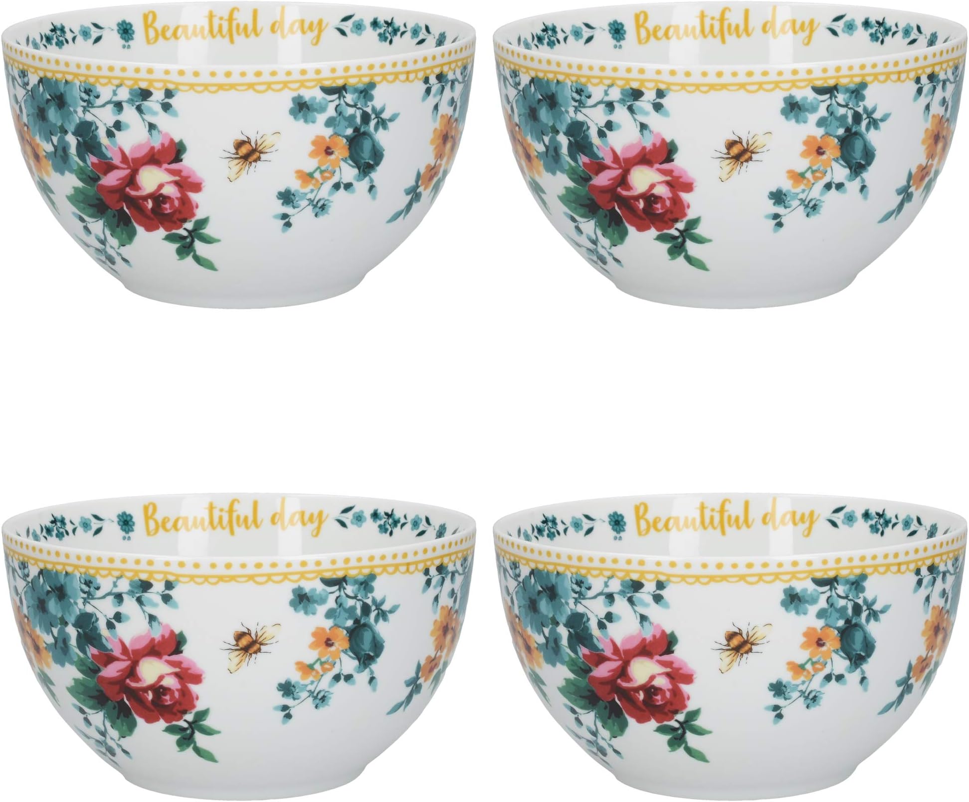 Katie Alice Bohemian Spirit Cereal Bowls, Porcelain, Multi-Colour, 15.5 cm, Set of 4
