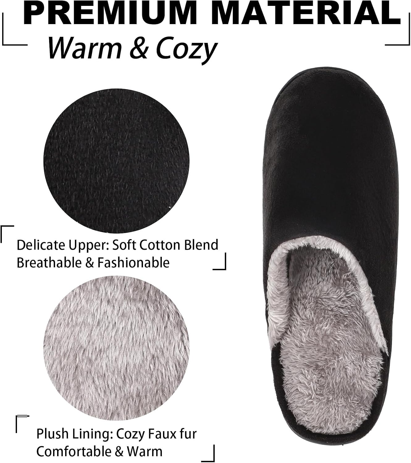 riemot Men's Furry Slippers Memory Foam House Shoes US 8-14/EU 41-47