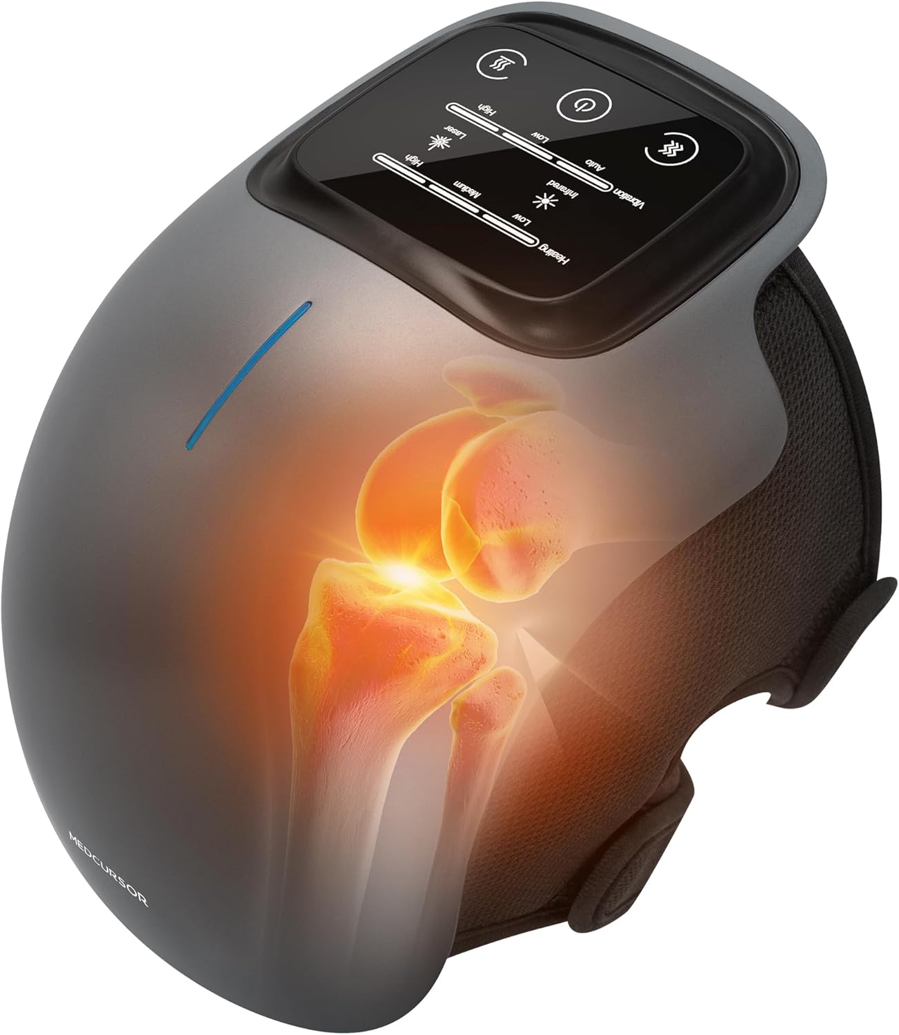 medcursor knee massager with heat, 3 heating levels & 3 vibration modes, cordless & portable for knee discomfort, rechargeable knee massager with large led screen, adjustable straps and timer