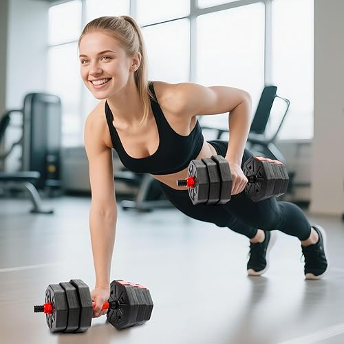 Miniatura 3 de Juego de mancuernas ajustables, juego de pesas libres de 5 a 44 libras con conector, mancuernas convertibles, pesas, levantamiento de pesas,