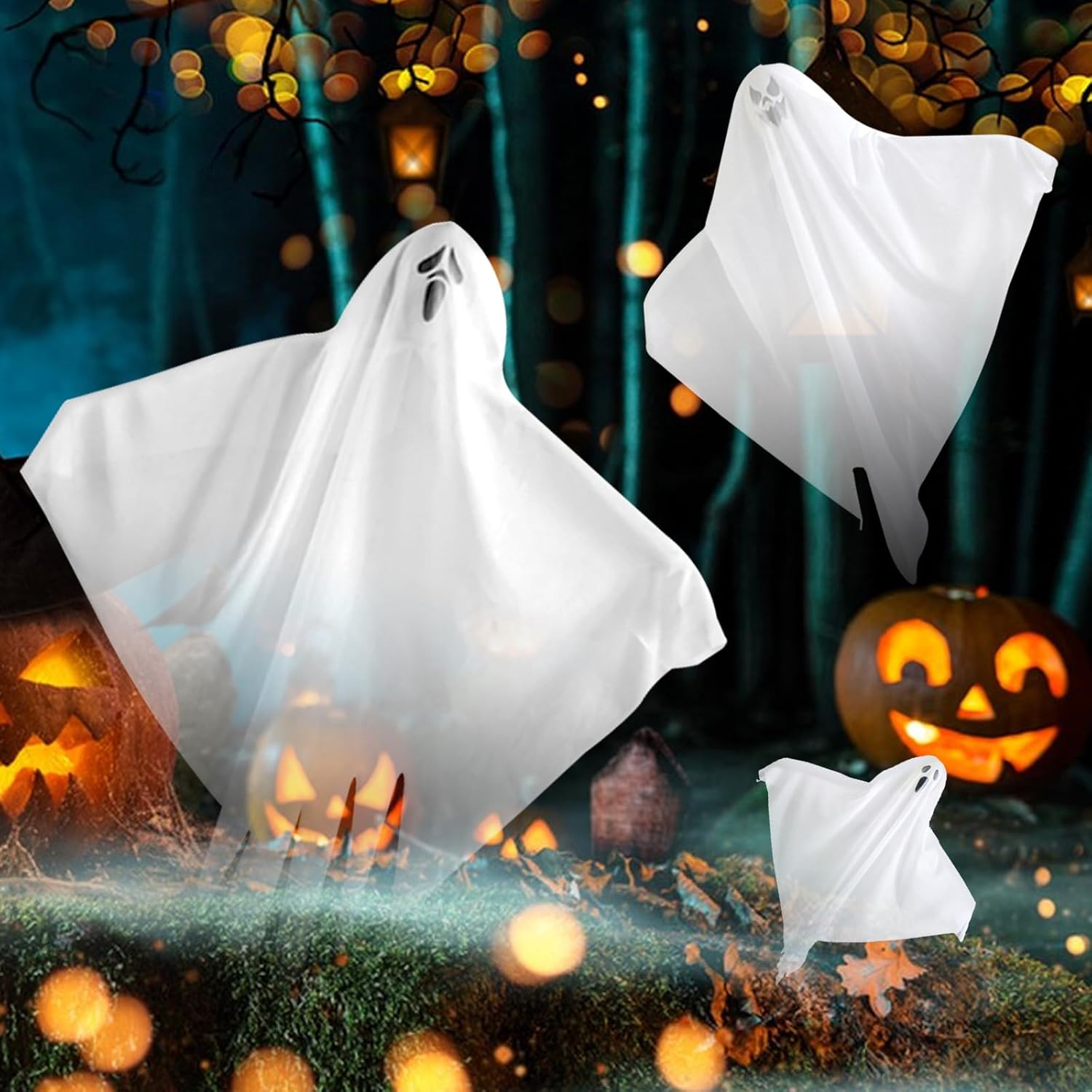 6 Pack Halloween Hanging Ghost Decorations, 25 Inch Flying Ghost Ornaments for Outdoor Front Yard Porch Patio Lawn Garden Trees Indoor Office Decor