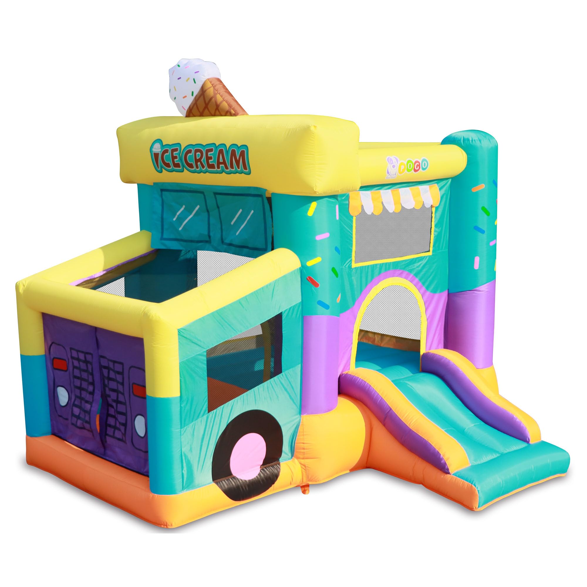 Backyard Kids Inflatable Bounce House with Slide, Bouncy Jump Castle, Indoor and Outdoor Jumping Bouncer, for Ages 3-10, Toddlers and Small Children, with Blower, 8.8' x 8.2' x 7.5', Ice Cream Truck