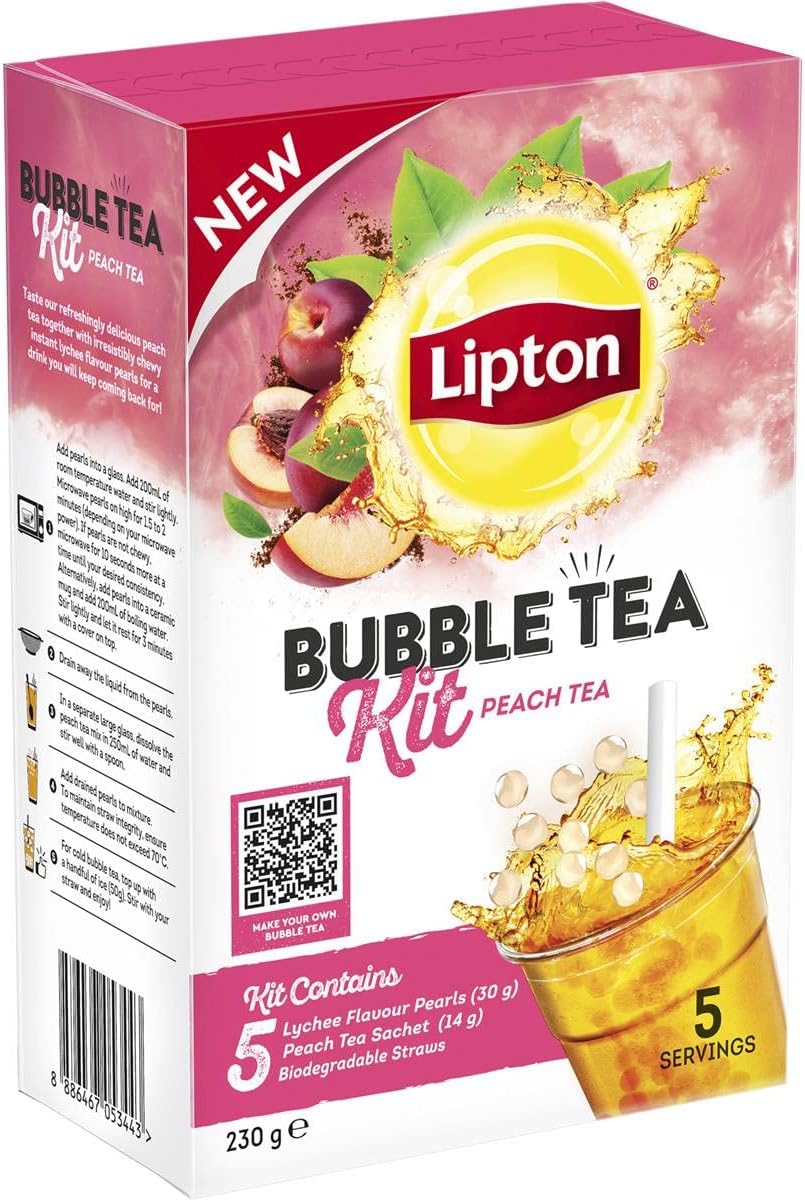 Lipton Bubble Tea Peach Tea Kit with Pearls Drink Sachets 5 Pack